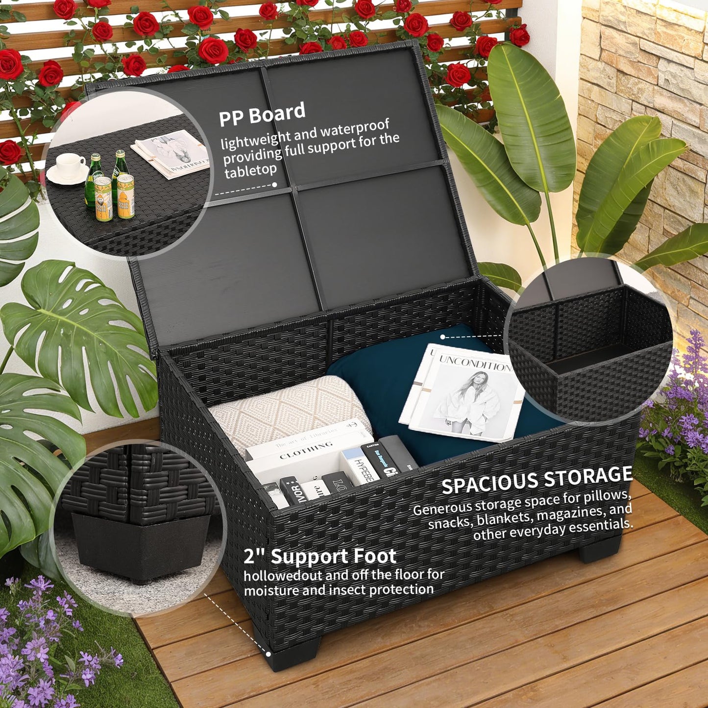 Rattaner Patio Furniture Set 6 Pieces Couch Outdoor Chairs Coffee Table Peacock Blue Anti-Slip Cushions and Waterproof Covers