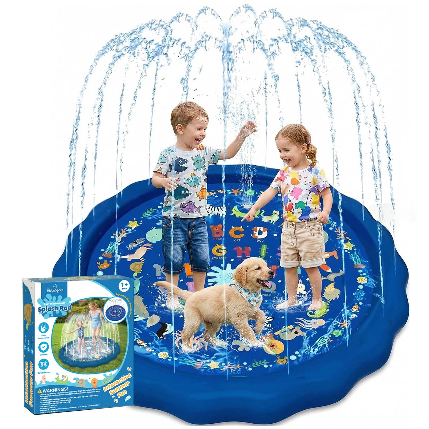 KiddoSpace Splash Pad Sprinkler for Kids and Dogs – 69" Baby Splash Pad for Toddlers 1-3, Crazy Daisy Sprinkler, Non-Slip BPA-Free Outdoor Water Play Mat, Repair Kit Included