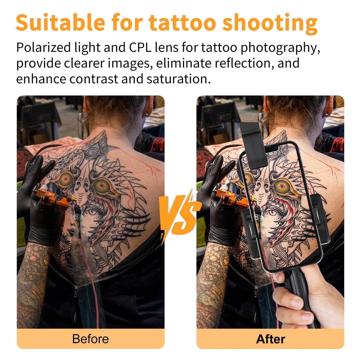 Tattoo Light Kits and120 LED Polarized Light for Tattoo Kit with 52 mm Polarized CPL Len, Tripod Stand, LED Tattoo Lamp, Multi-Function Clip,iPad Clip Remove Glare for Taking Tattoo Photos and Live St