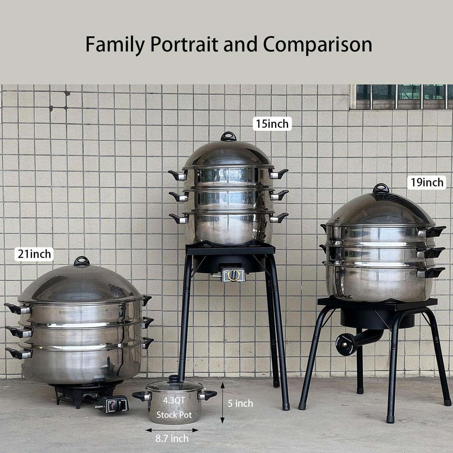 LetFeng Steamer Pot for Cooking 19 inch Steam Pots with Lid 3-Tier Multipurpose Stainless Steel Steaming Pot Cookware with Handle for Vegetable, Dumpling, Stock, Sauce, Food