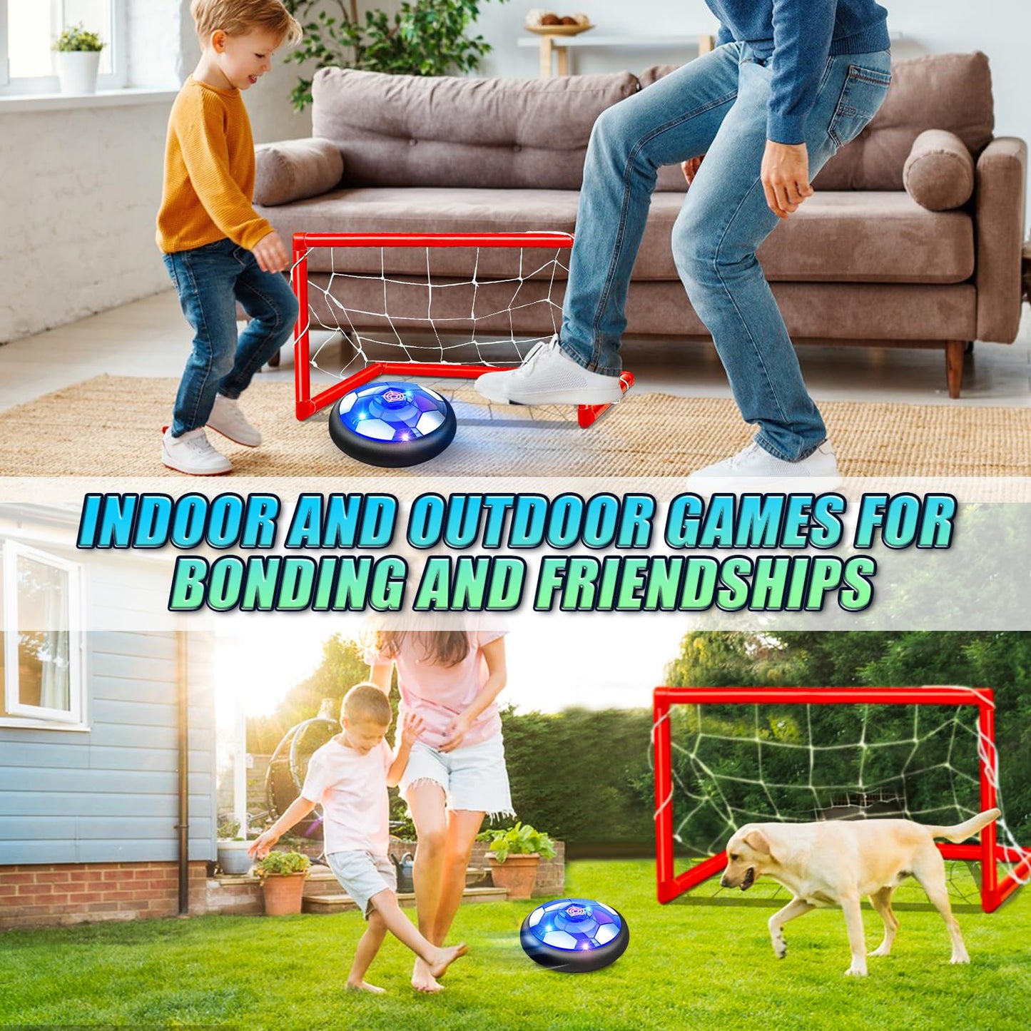Hover Soccer Ball Set with 2 Goals - Rechargeable LED Air Power Football, Indoor/Outdoor Floating Hover Ball Toy, USB Charging Soccer Gifts for Boys & Girls Ages 3-12, Birthday/Holiday Presents