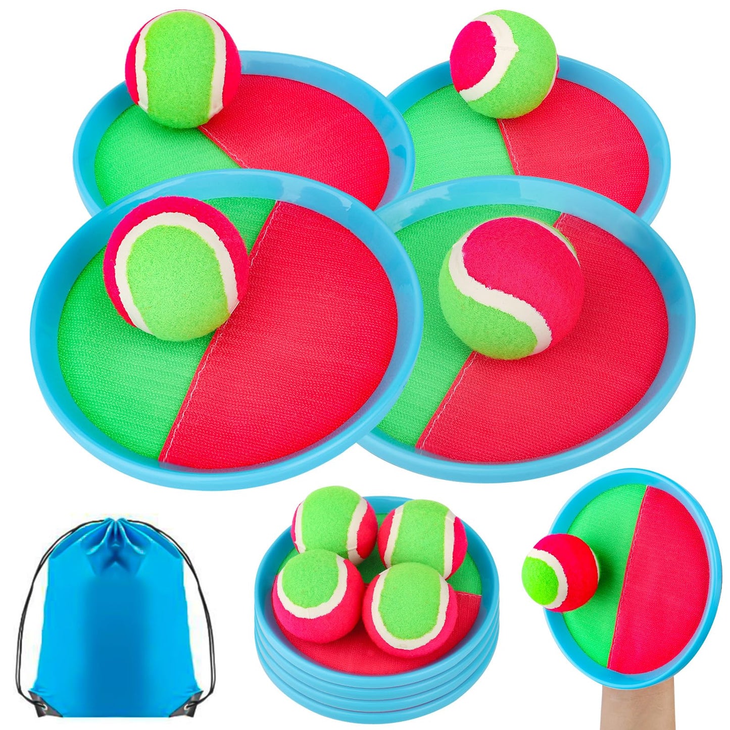 Miasno Toss and Catch Ball Set Outdoor Indoor Beach Games Kids Toys with 4 Paddles 4 Balls 1 Storage Bag Playground Balls for Kids