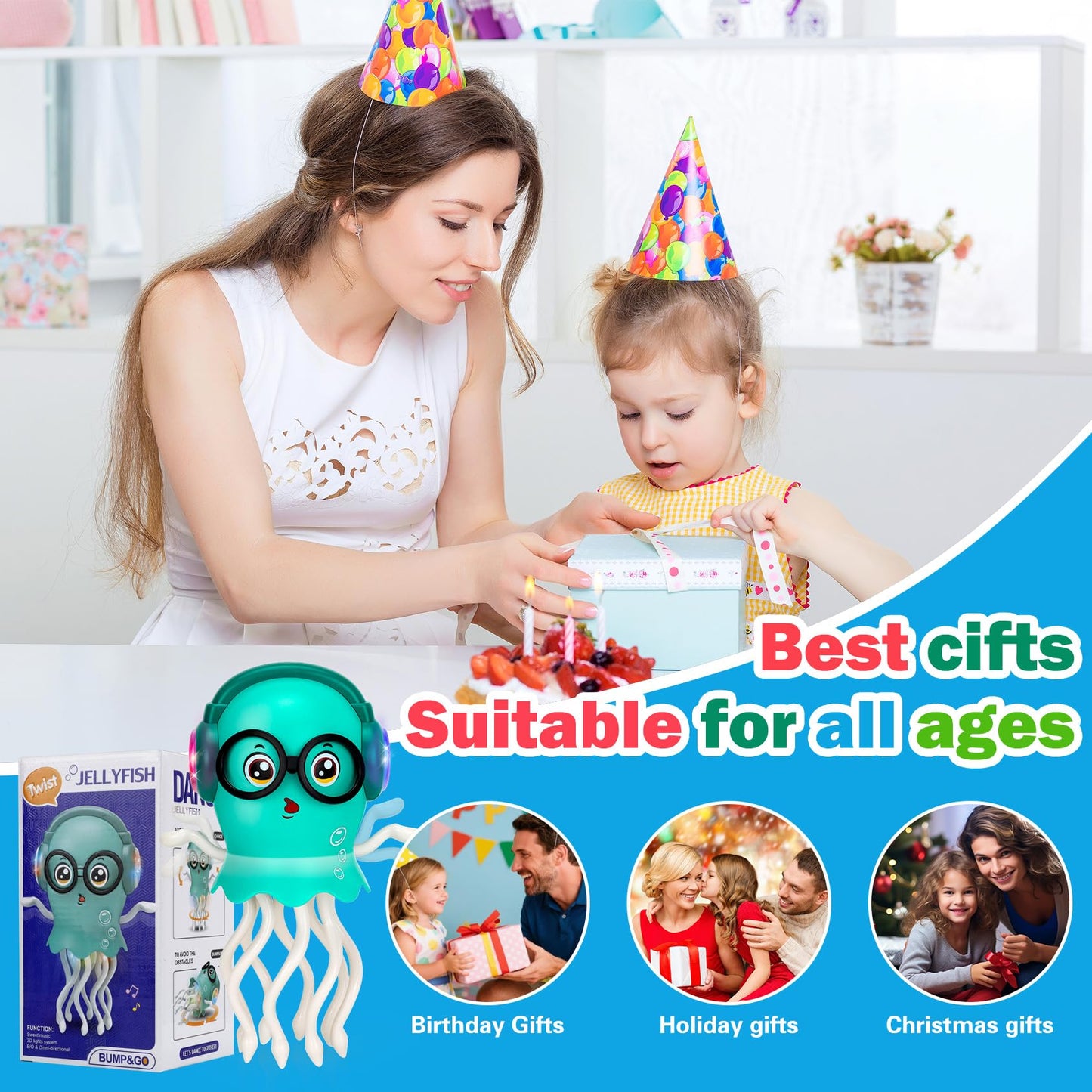 Dancing Octopus Baby Toys, Light Up Music Tummy Time Toys with 2 Flash Lights,Moving Electric Crawling Squid Toy for Babies with 1 Wheel,Baby Toy for 3 4 5 Year Old Boy Girl Christmas Birthday Gifts