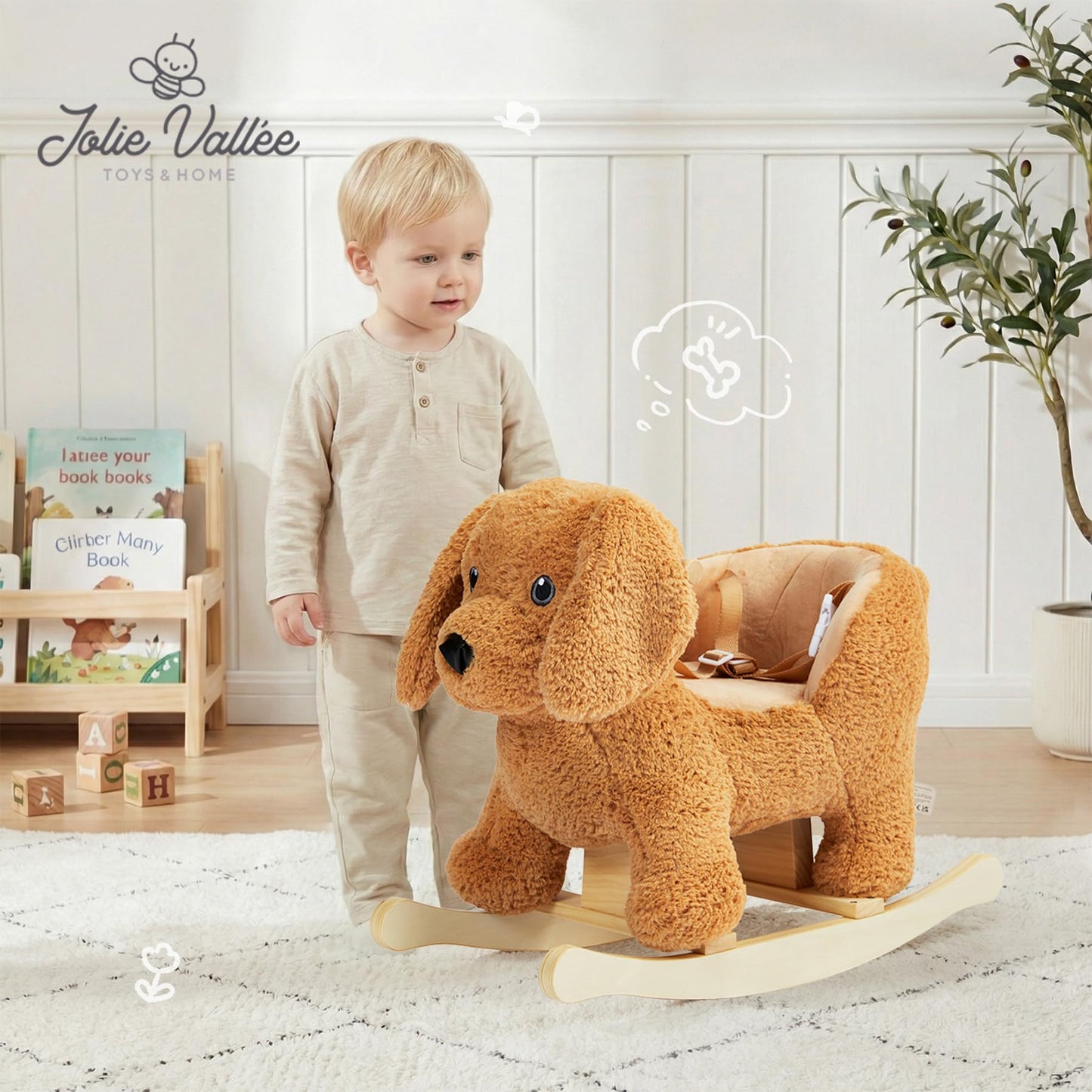 Baby Rocking Horse,Poodle Wooden Rocking Horse for Toddlers 1 Year Old Cute Dog Stuffed Plush Ride-on Toy Rocking Animal for Baby Boys and Girls Nursery/Child Christmas or Birthday Gift