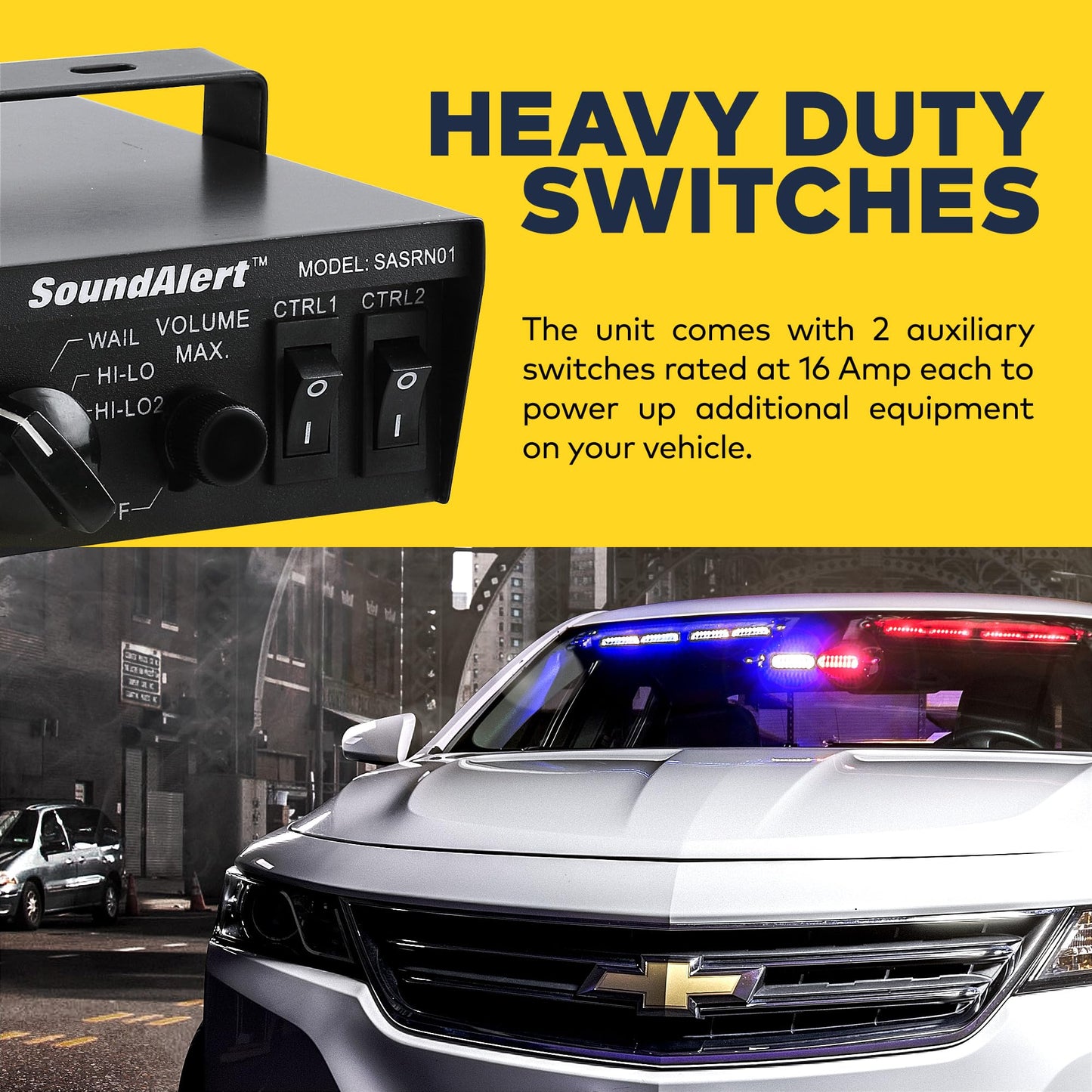 LAMPHUS SoundAlert 12V 100W Police Siren PA System Kit [Slim Speaker] [118-124dB] [Handheld Microphone] [Hands-Free] Warning Emergency Siren for Vehicles Tow Truck UTV ATV Van Car POV RV
