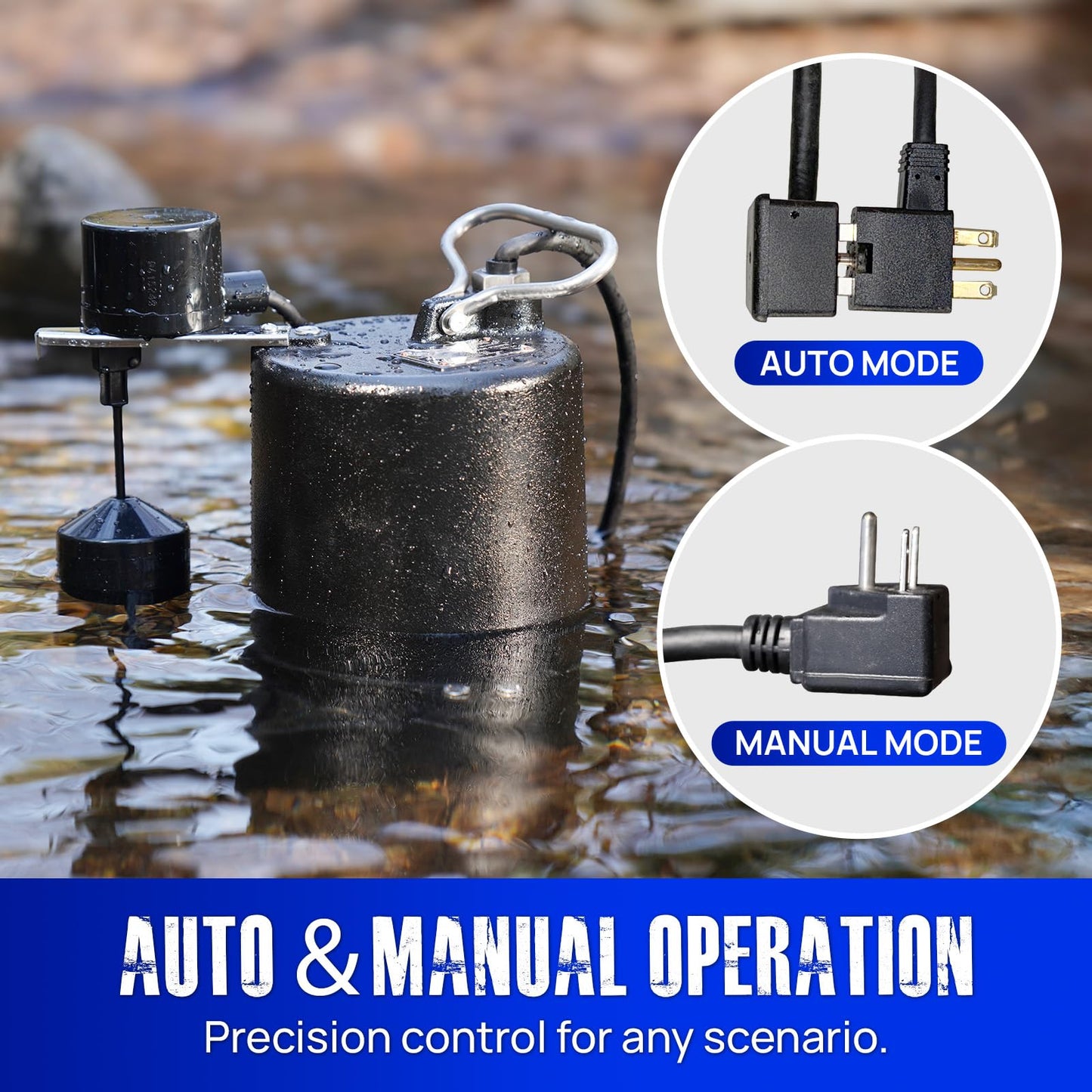 Aquastrong Sewage Grinder Pump, Cast Iron Effluent Pump, Auto Float Switch for Basement Sump Basin and Sewage Well, 2 inch Discharge, 220V 1/2HP 6030GPH No Grinder