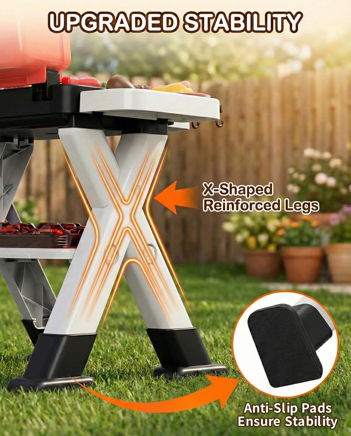 STACTCUTE Kids BBQ Grill Playset with Realistic Steam, Sound & Lights - 60Pcs Pretend Play Kitchen Food Toy for Toddlers Boys Girls for 3-5+ - Sturdy Double-Layer Outdoor Backyard Cooking Set Gift