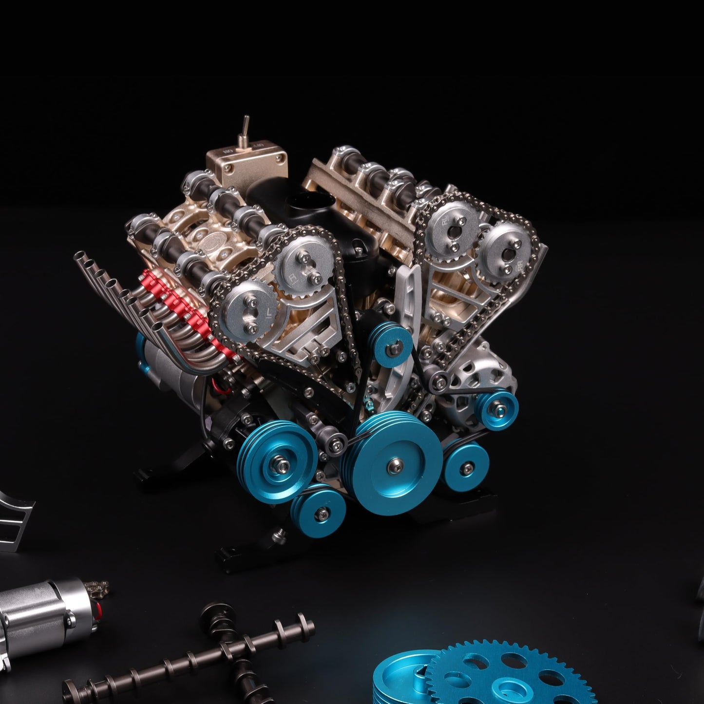 TECHING v8 Engine Model kit That Works Metal Mechanical Metal Assembly DIY Car Engine Model Kit 500+Pcs Educational Experiment (8 Cylinder Engine)