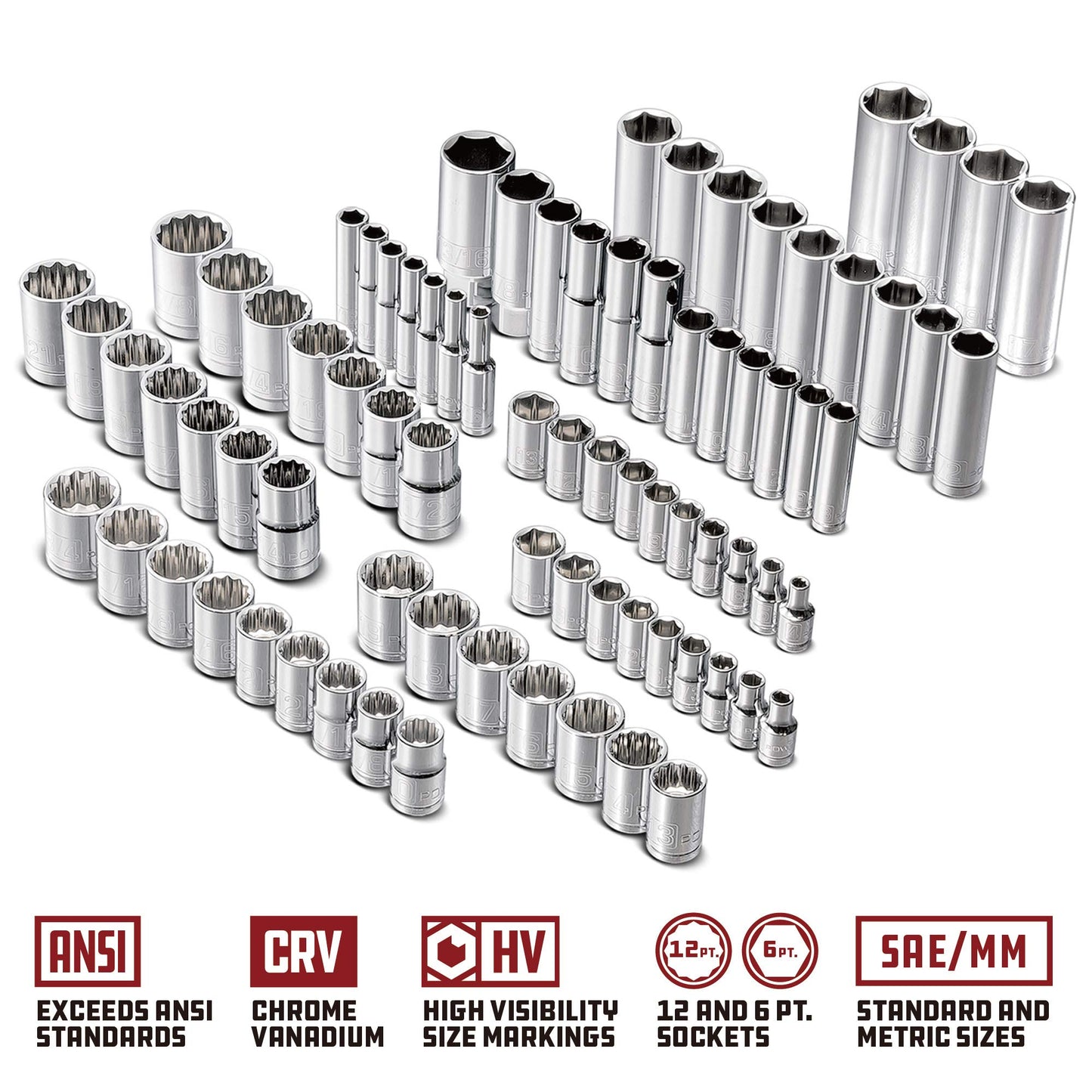 Powerbuilt 200 Piece 1/4-inch, 3/8-inch, and 1/2-inch Drive Mechanics Tool Set - with SAE and Metric Socket Set, Powerbuilt XT 90 Tooth Seal-Head Ratchets, including Case - 642472