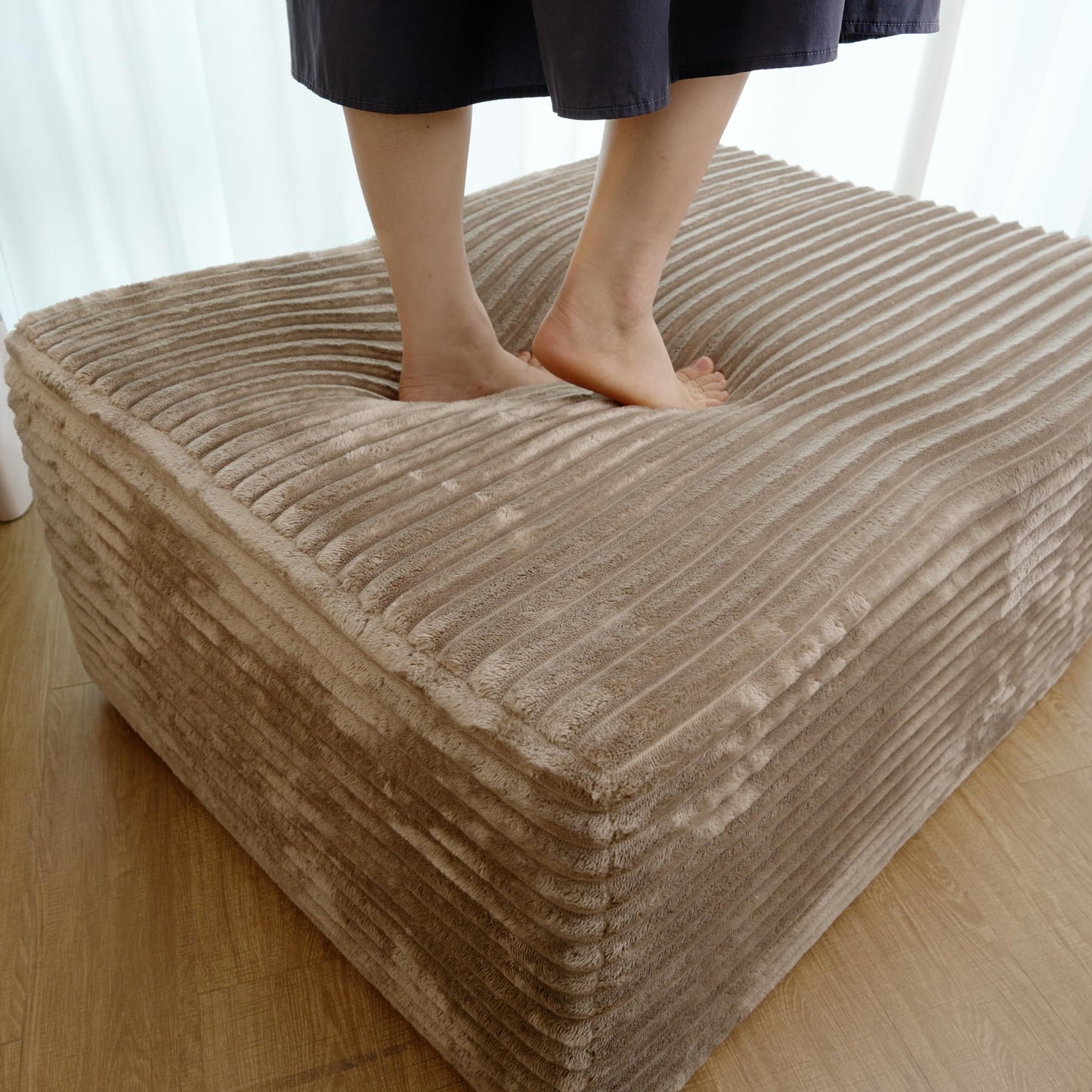 37.4" Rectangle Ottoman Foot Rest for Couch - Corduroy Upholstered Compressed Memory Foam, Cloud Ottoman for Modular Sectional, No Assembly Required, DIY Combination, Camel
