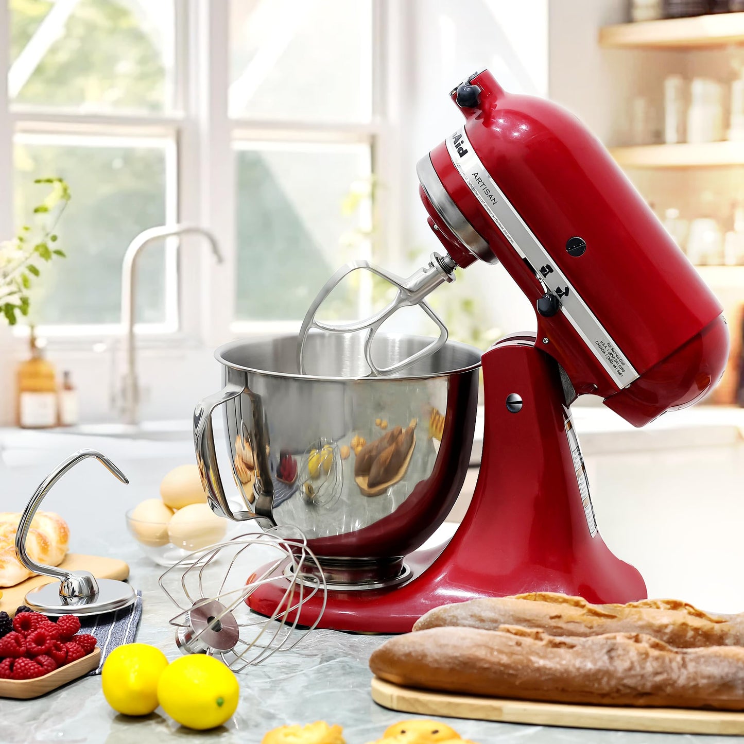 Wiselet Stainless Steel Accessories for KitchenAid 4.5-5 Qt Tilt Head Stand Mixer, Includes 6 Wire Whisk, Flat Beater, Dough Hook for KitchenAid, Dishwasher Safe and Heavy Duty, Fits for KSM45, KSM150