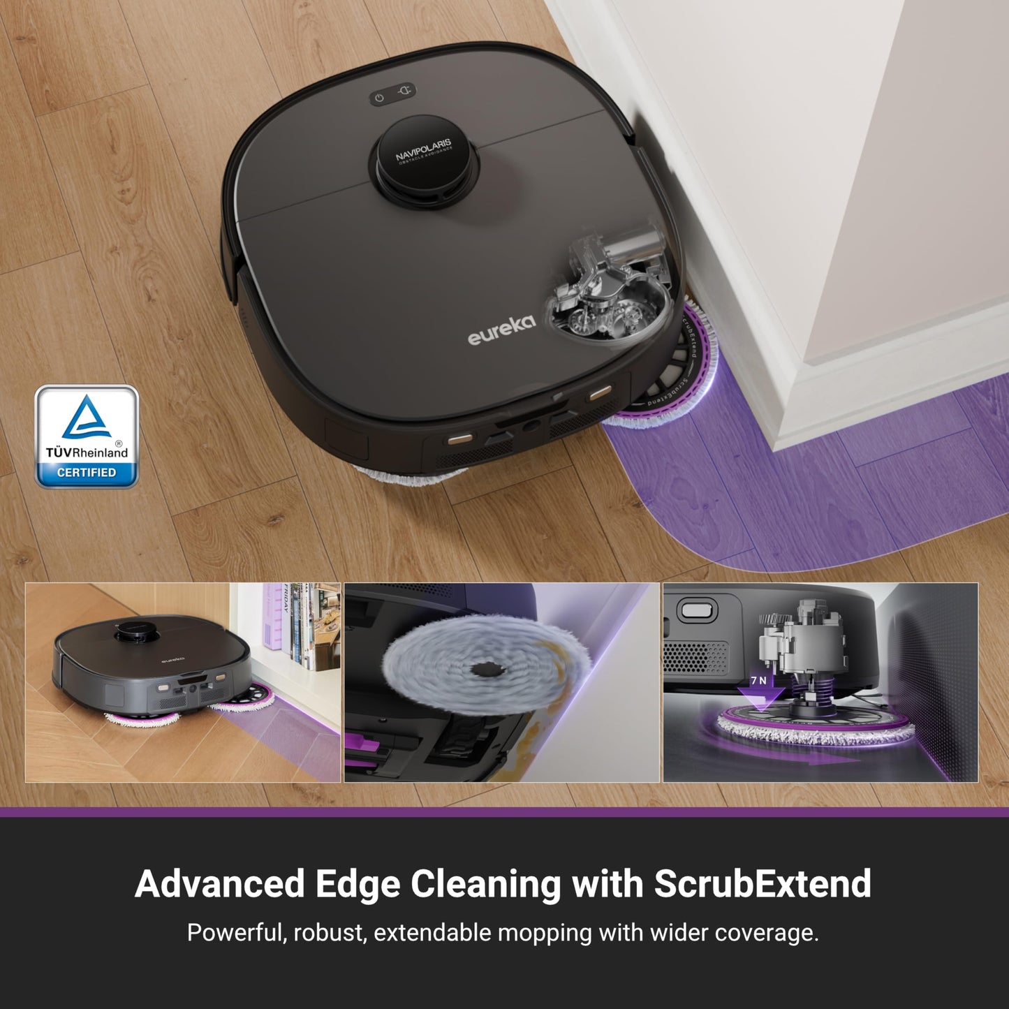 Eureka J15 Ultra Self Emptying Robot Vacuum, 19,000 Pa Suction, Flex-Arm Mop Design, 167℉ Hot Water Washing & 131°F Air Drying, AI Obstacle Avoidance, Black