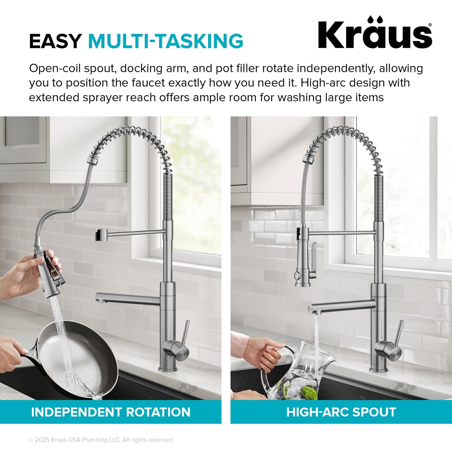 KRAUS Artec Pro Commercial Style 2-Function Single Handle Pull Down Kitchen Faucet with Pot Filler in Spot-Free Stainless Steel/Matte Black, KPF-1605SFSMB