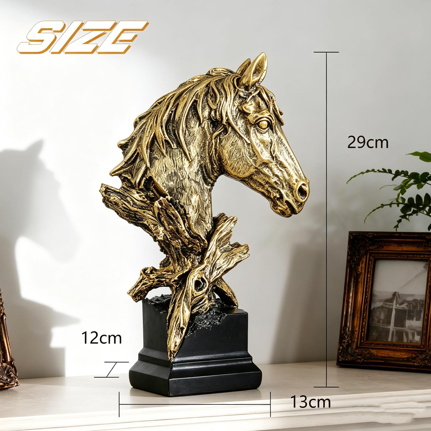 Retro Animal Gold Horses Standing 11.42“ Resin Home Statue for Living Room Decor Animal Ornament Sculpture Art Figurine Decorative - Bronze