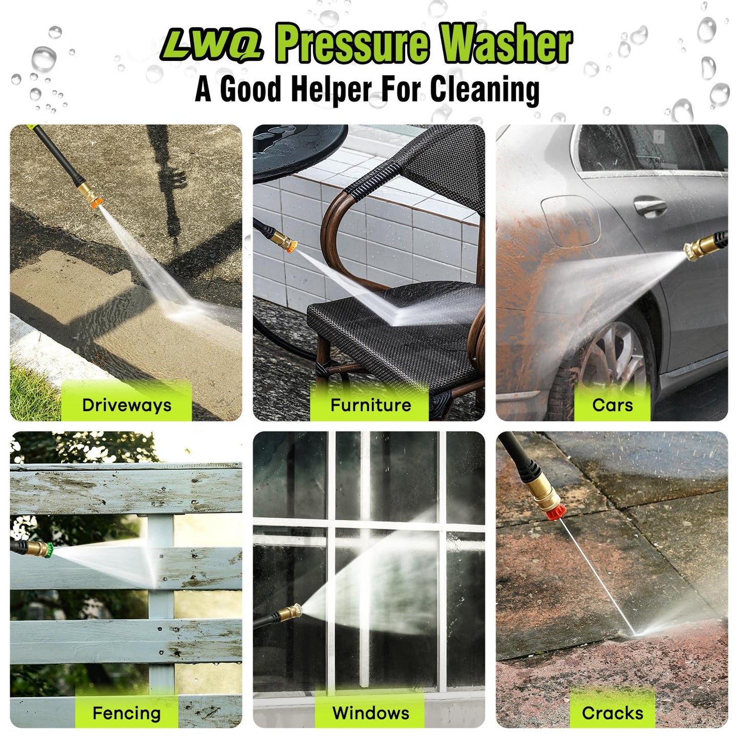 LWQ Pressure Washer, Portable Power Washer, 4 Quick Connect Nozzles, High Pressure Cleaning Machine for Car Fence Driveway Patio Washing and More