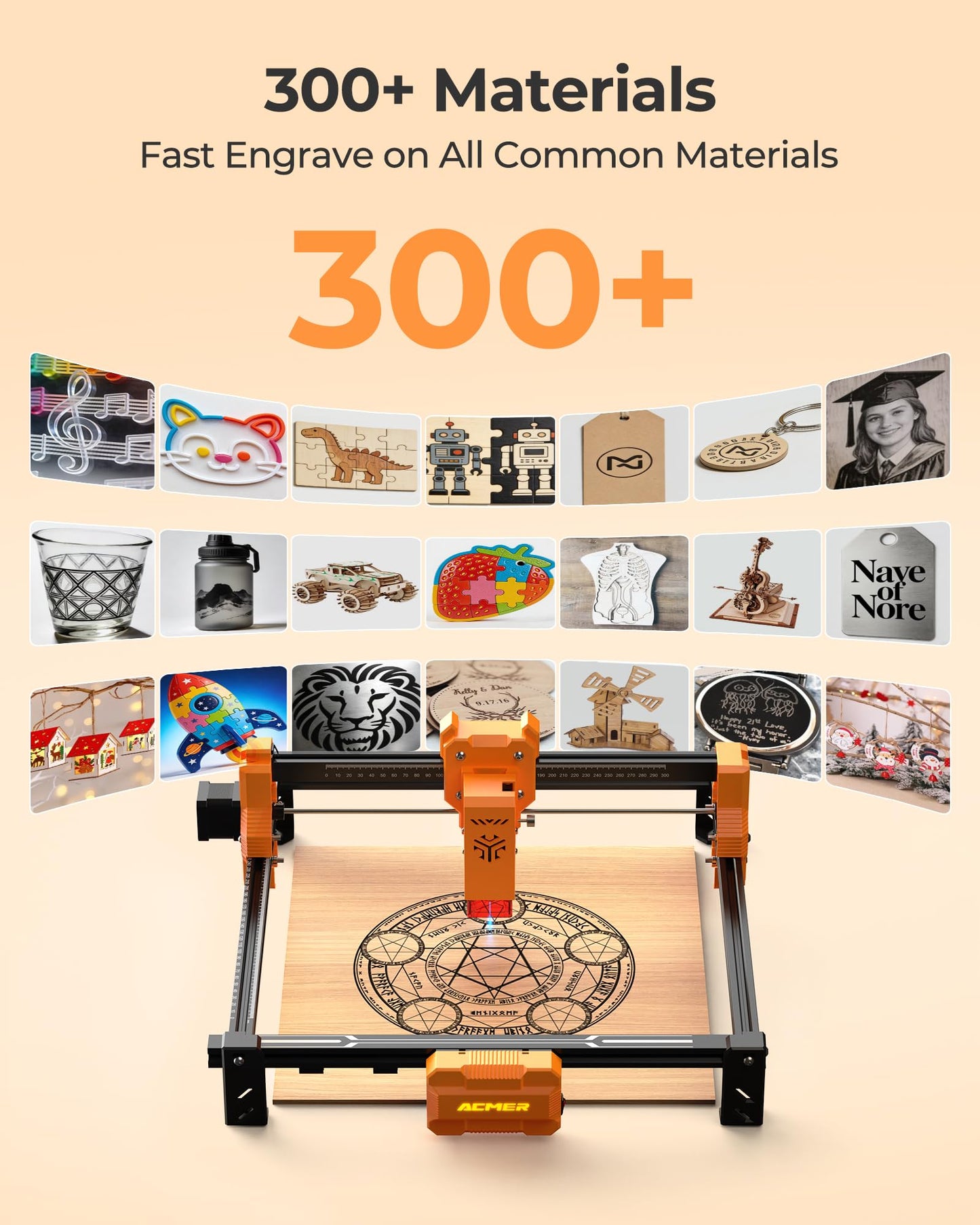 ACMER Laser Engraver Machine, 7000mW Laser Cutter, 0.01mm Precision, 300×300mm Engraving Area, 10000mm/min Speed, for Wood, Metal, Acrylic, Leather, DIY & Education
