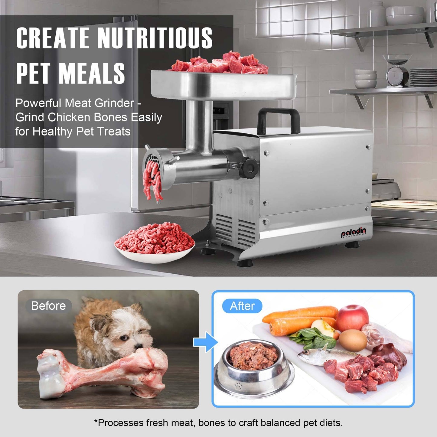 Paladin Equipment #5 Commercial Stainless Steel Electric Meat Grinder Machine, 240lbs/h, 0.4HP Heavy Duty Meat Grinder with Sausage Stuffer for deer processing, Pet Food, Heavy Use