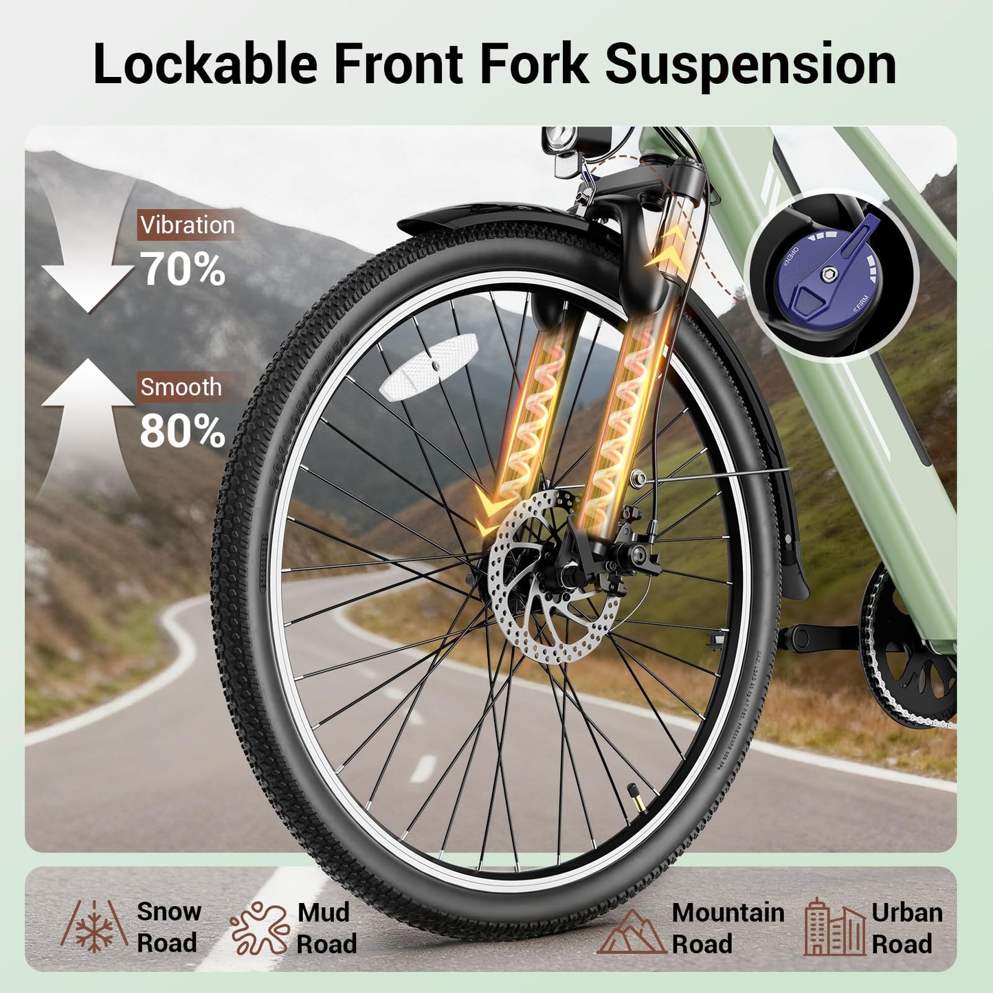 Electric Bike for Adults, Ebike 1000W Peak Motor, 25MPH Commuter Ebike, Up to 40 Miles Range, 26" Electric Bicycle for Adults with 375WH Removable Battery, All-Terrain E-Bike for Leisure(Green)