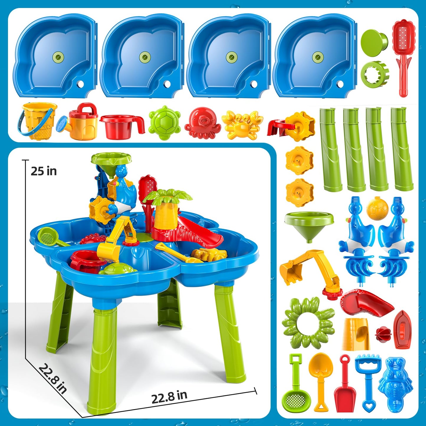 Guminnara Water Table for Toddlers 3-5 Years Kids Ages 4-8, 4 in 1 Kids Summer Activity Sensory Play Outdoor Beach Backyard Sand Water Table Toys for Toddlers, Birthday Toys Gift for Boys Girls