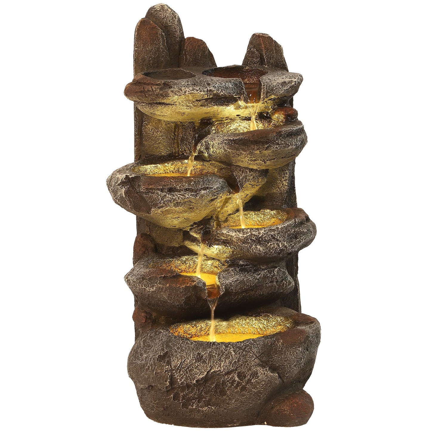 TITIMO 6-Tier Cascading Rock Water Fountain Outdoor Garden Waterfall with Lights,Fountain Indoor Decor for Garden, Patio, Backyard, Deck, Porch and Home Art Decor (Smal)