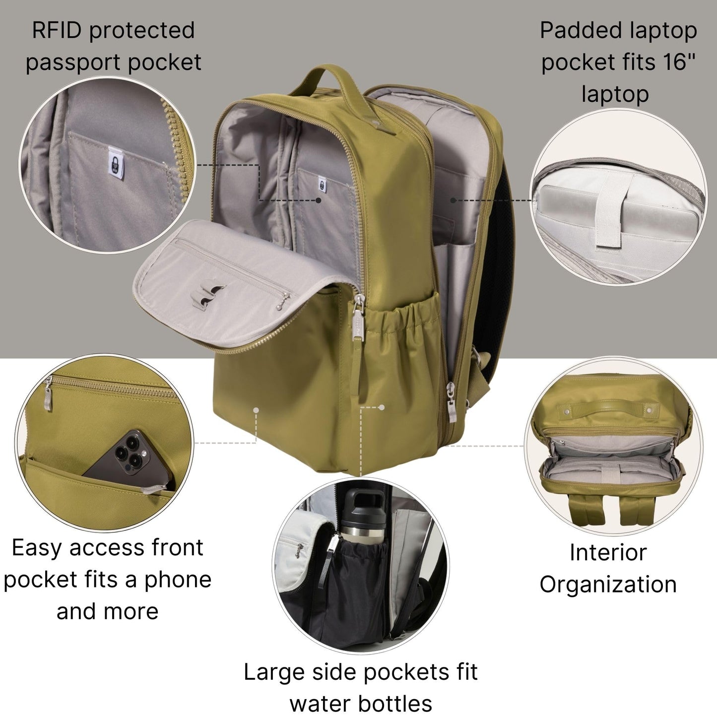 Baggallini Tribeca Expandable Laptop Backpack - 15"x11" Lightweight RFID Computer Bag for Work & Travel with Luggage Sleeve