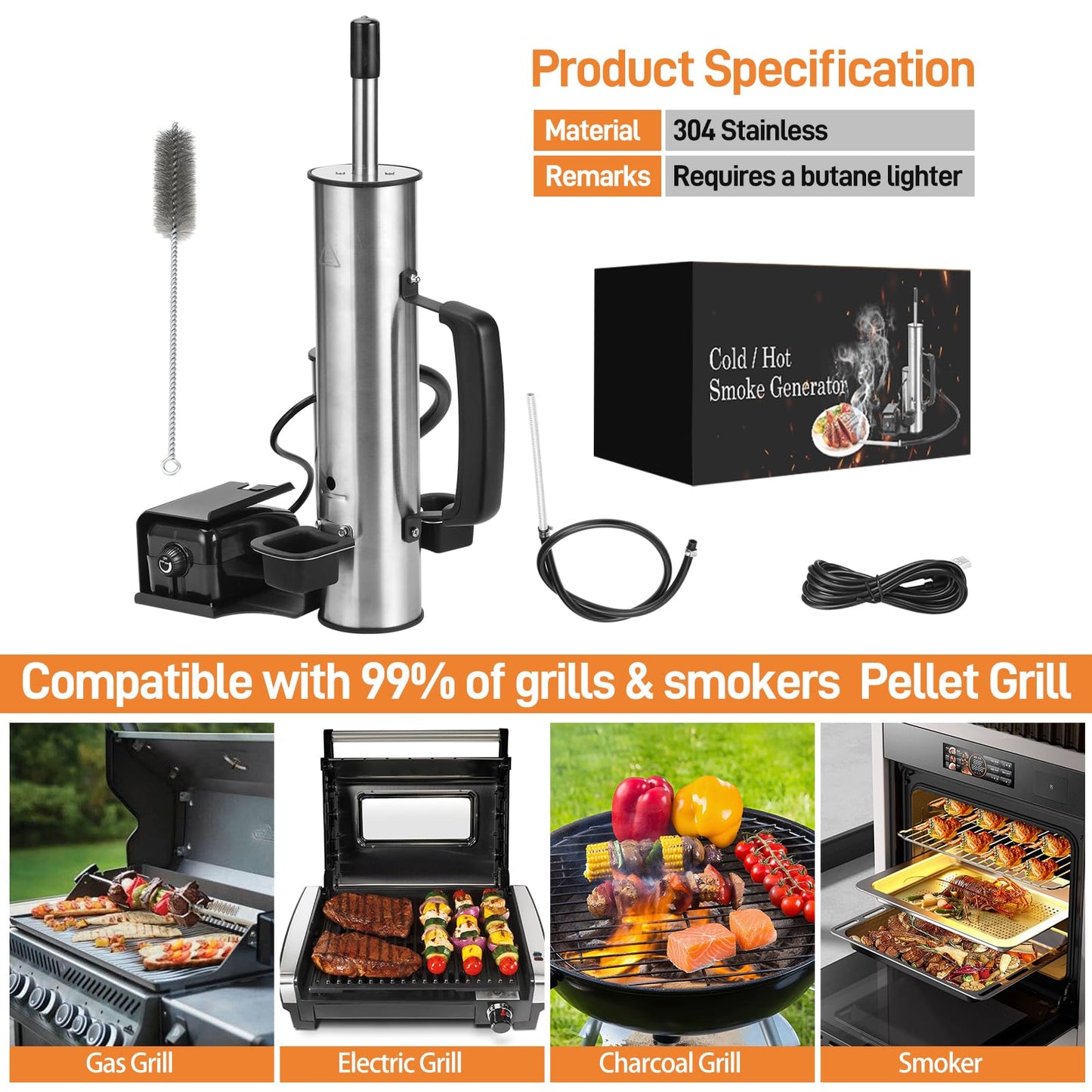2026 Portable Electric Smoke Generator, Adjustable Smoke Control & Fits 99% Pellet Smokers & Grills, Cold/Hot Smoking Modes for Meats, Salmon & Cheeses – Great Gift Idea for Smoke Lovers