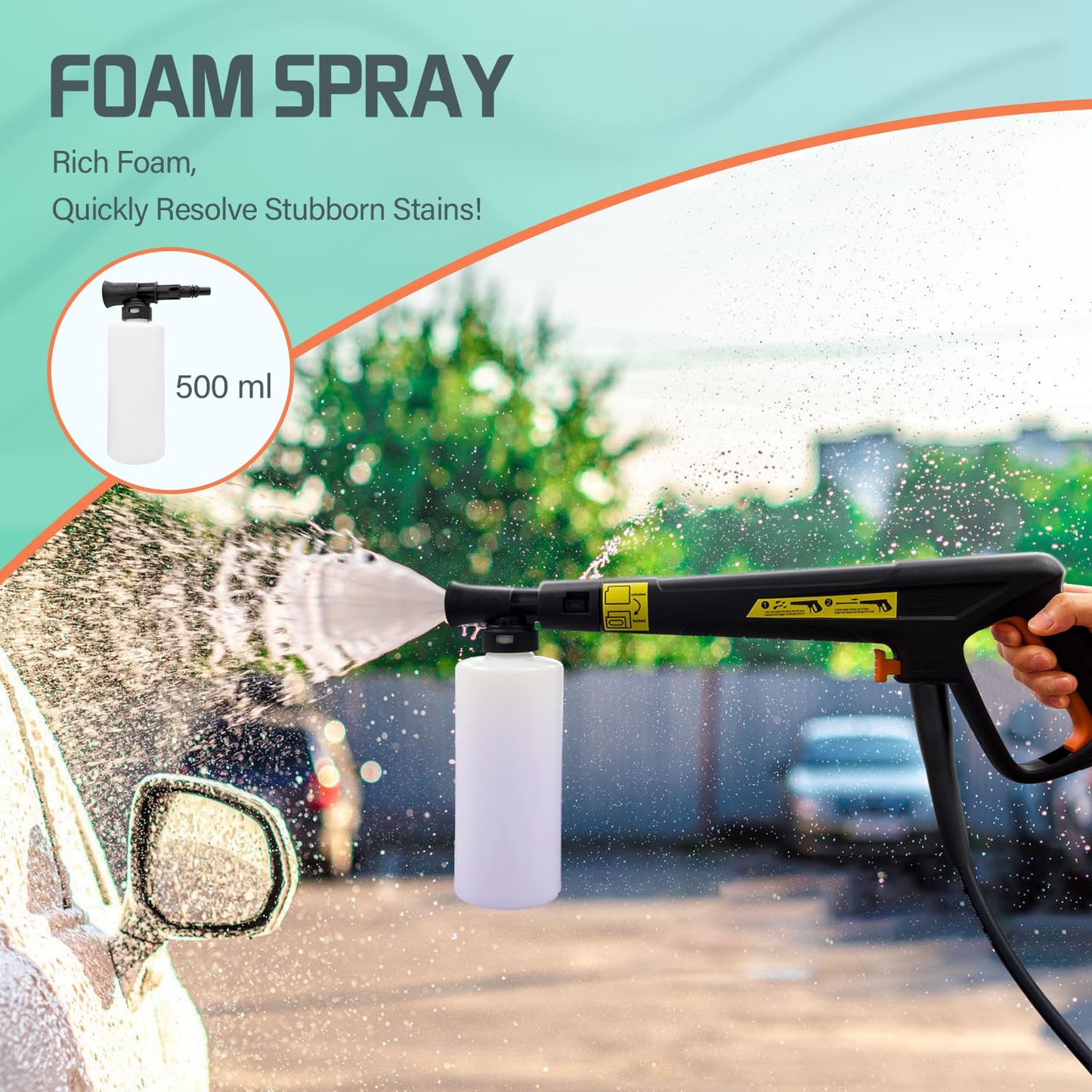 Pressure Washer with 25 FT Hose, 4 Quick Connect Nozzle 16.9Oz Soap Tank Cleaning for Patio, Car