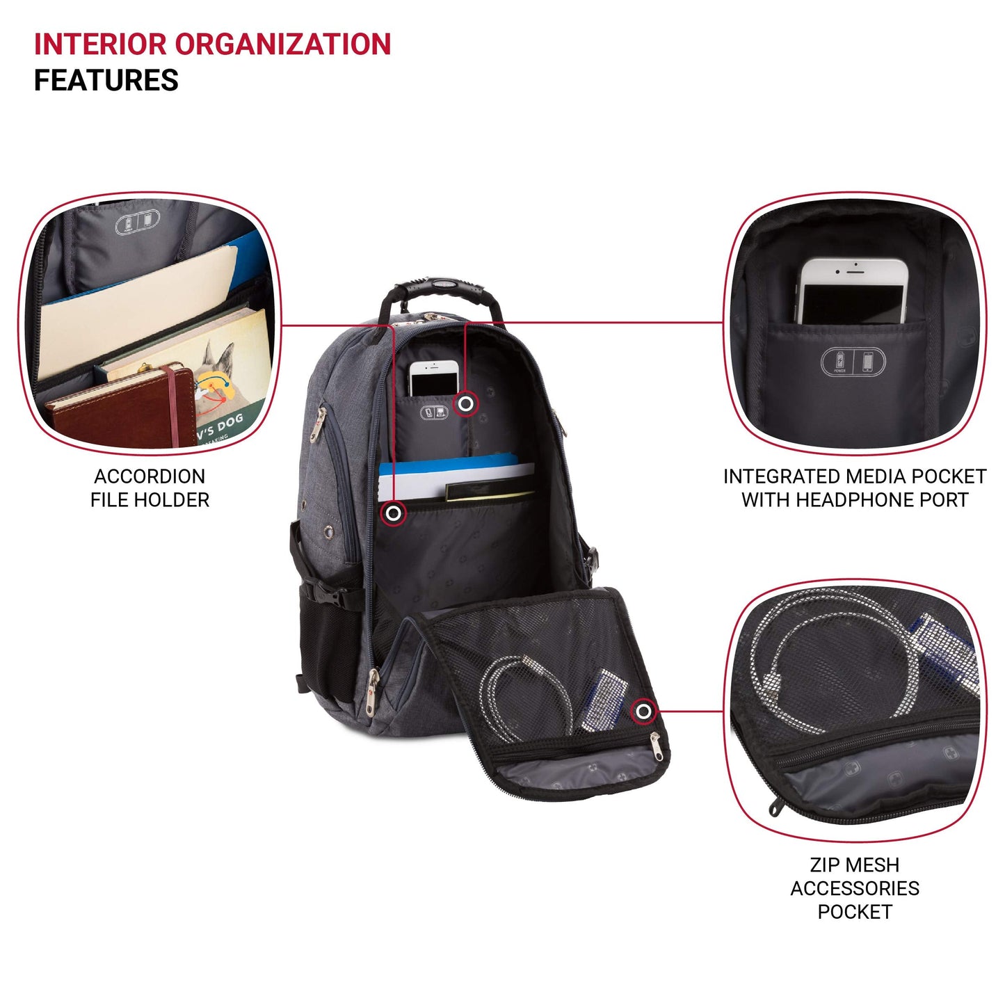 SwissGear 5977 ScanSmart TSA Friendly Laptop Backpack, Fits Most 17 Inch Laptops and Tablets, Ideal for Work, Travel, School, College, and Commuting, Grey