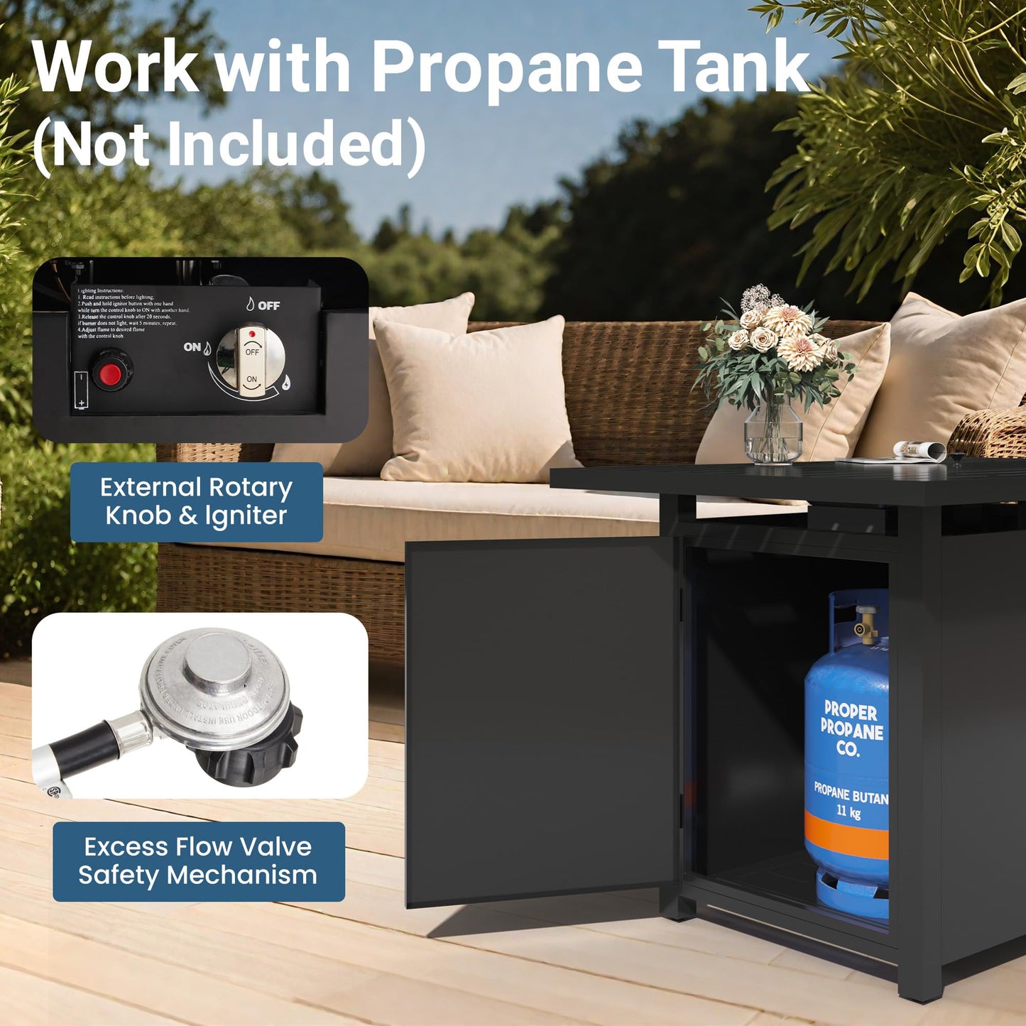 Wisteria Lane 43" Propane Fire Pit Table, 50,000 BTU Gas Fire Pit for Outside, Outdoor Fire Pit with CSA Certification for Patio Balcony Garden Deck Backyard