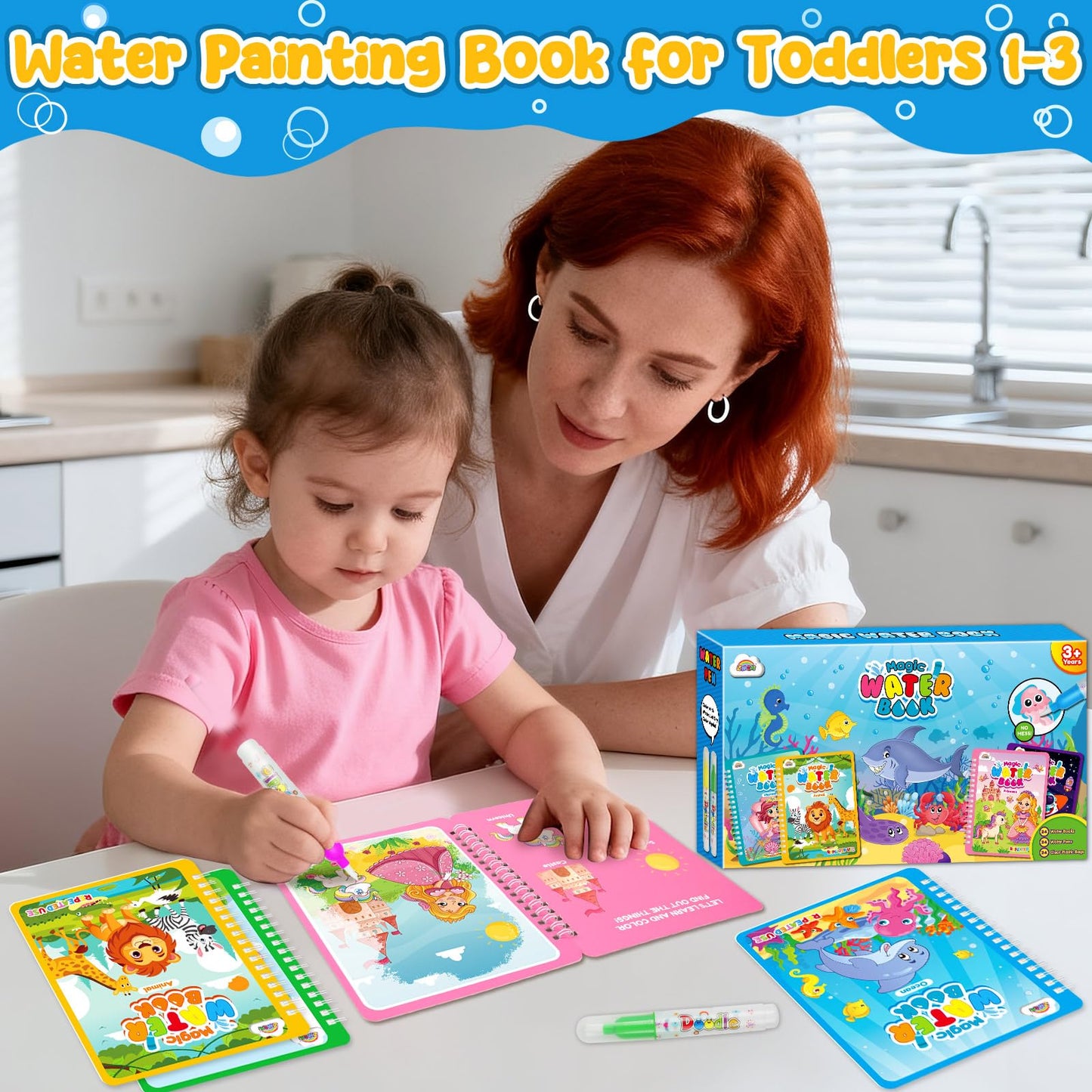 ZMLM 24 Pack Water Coloring Books for Toddlers, Reusable Paint with Water Books with Pen, Mess Free Magic Doodle Party Favors Bulk for Kids Ages 3-8 Boys Girls