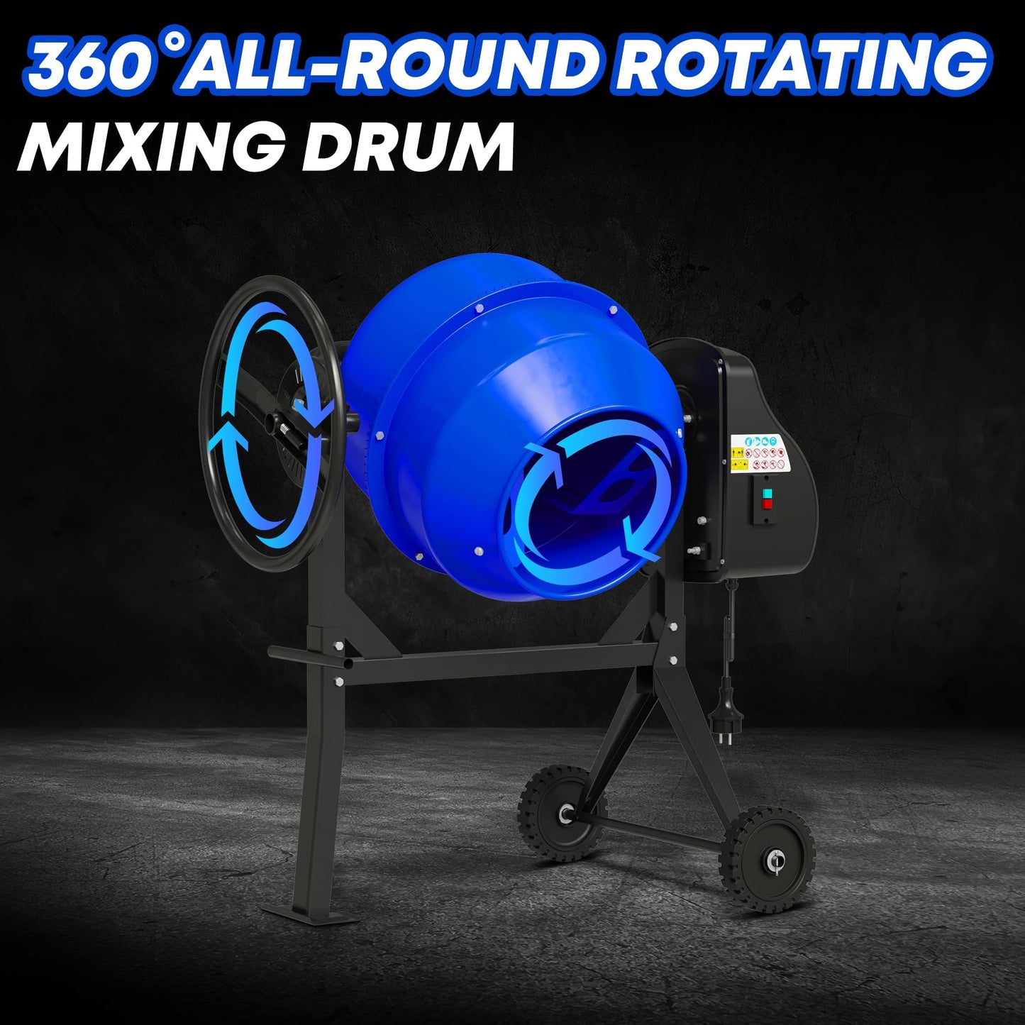 SILVEL Concrete Mixer 4.3 Cu.Ft. – 450W (3/5HP) Heavy Duty Portable Concrete Mixer with Wheel & Stand for Mortar, Stucco, Fodder – Industrial Cement Mixing Machine, Upgraded Blue