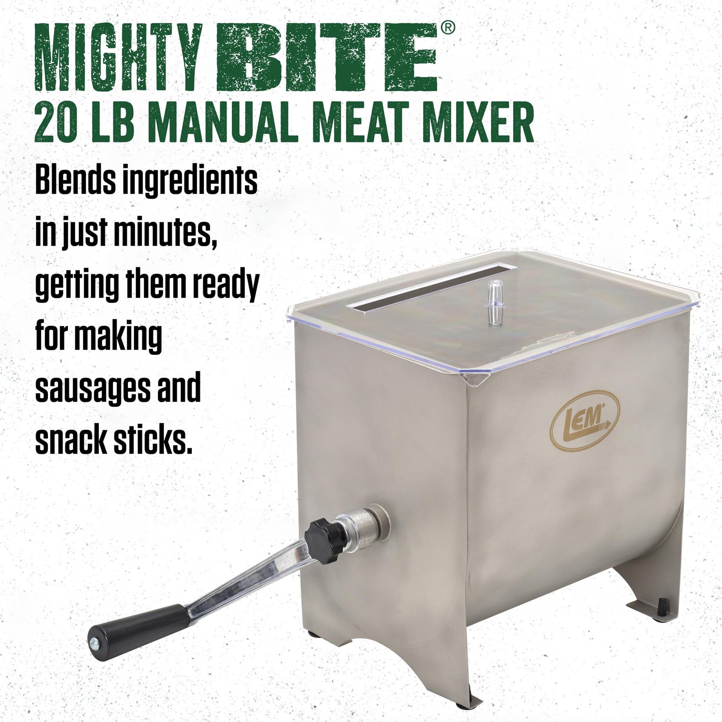 LEM Products MightyBite Vertical Stainless Steel 5 Pound Capacity Sausage Stuffer with Plastic Stuffing Tubes and 20 Pound Manual Meat Mixer Set