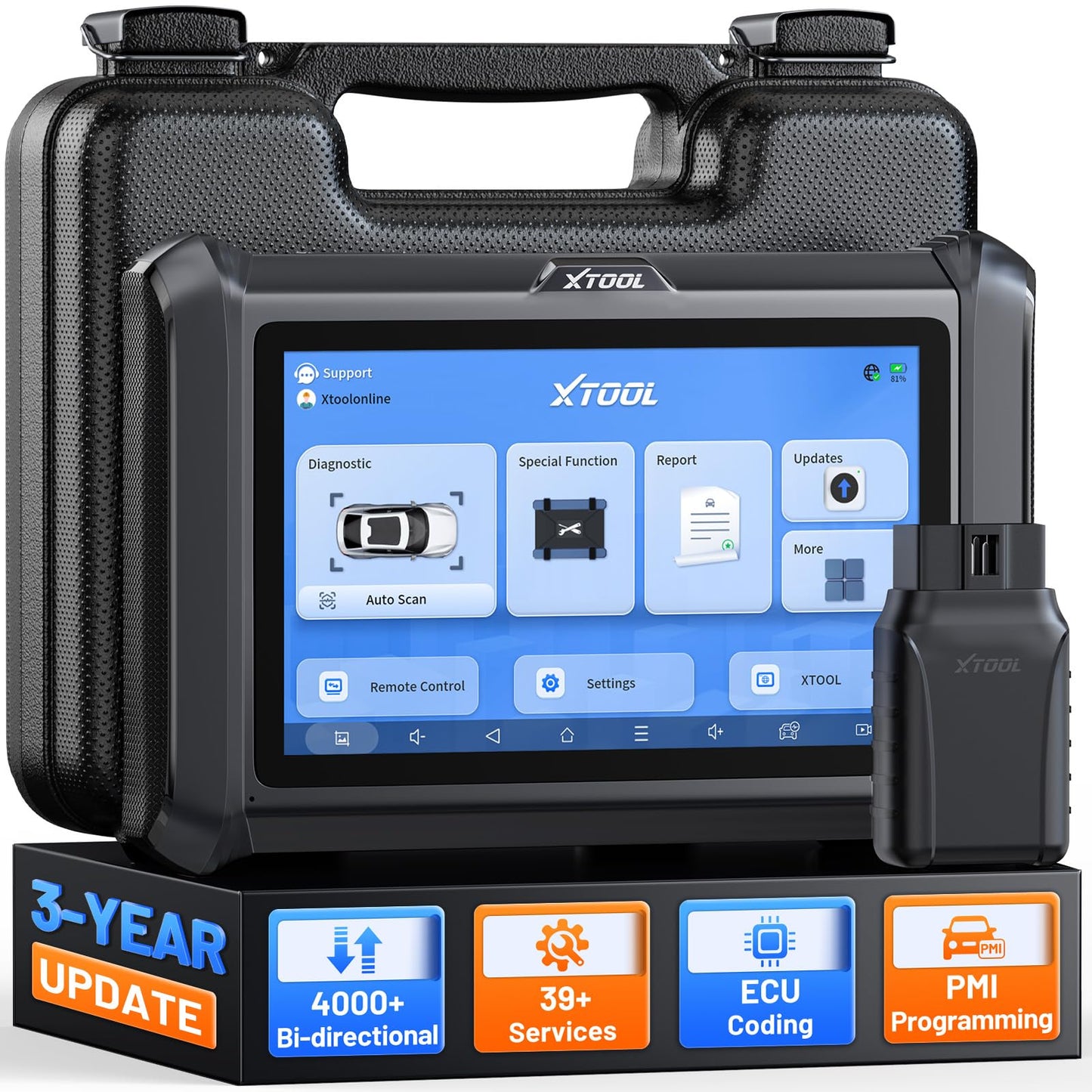 XTOOL D7W OBD2 Scanner Diagnostic Tool: 2026 Wireless Ver. of D7/D7S/D7BT, Bidirectional Scan Tool with ALL System Diagnostic, PMI, ECU Coding, 39+ Resets, 3-Year Updates, CAN FD/DoIP, Scanner for Car