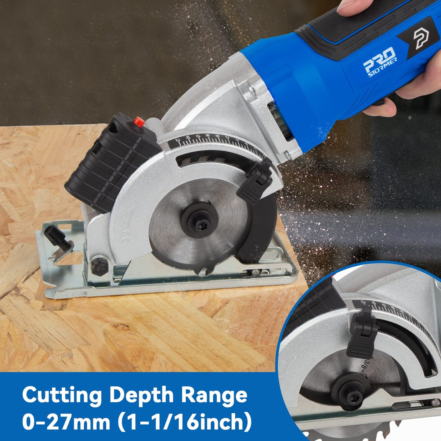 Mini Circular Saw, 3-3/8” 5000RPM Electric Compact Circular Saw, Laser Cutting Guide, with 6 Blades for Wood PVC, Metal,Tile Plastic