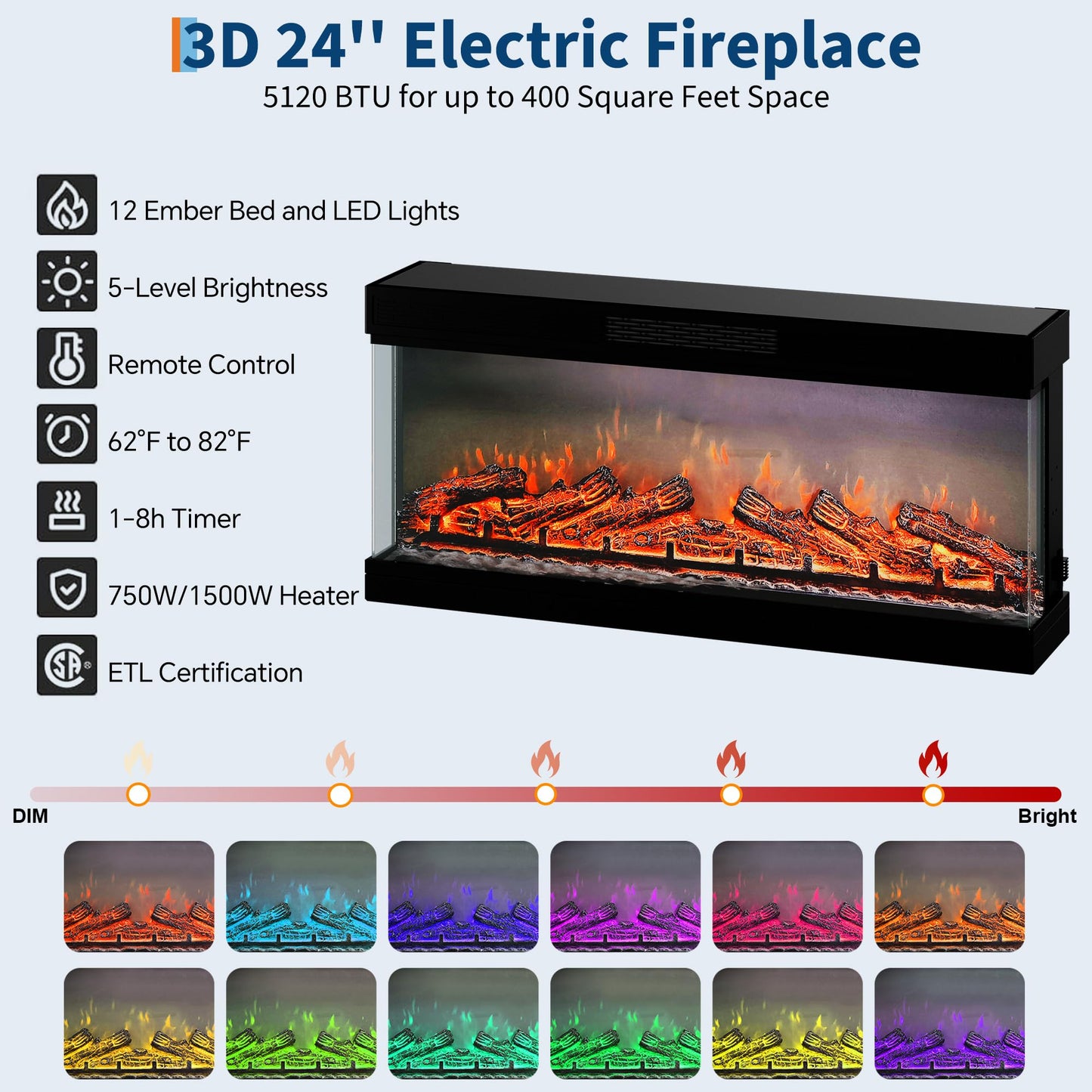 PeakPursuit Fireplace TV Stand, 75'' TV Stand with Fireplace, 40'' Electric Fireplace Insert with Realistic 3D Flame Effect and LED Lights, Entertainment Center with Fireplace, White
