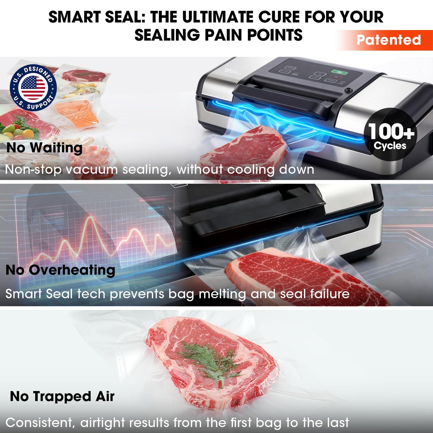 Vesta Precision 12" Vacuum Sealer Machine for Liquid & Moist Foods, Smart Heat Sealing Prevents Bag Melting, Built-in Cutter & Roll Storage Fits 2X20’ or 1X50' Rolls, Mason Jar Kit, Sous Vide, V23