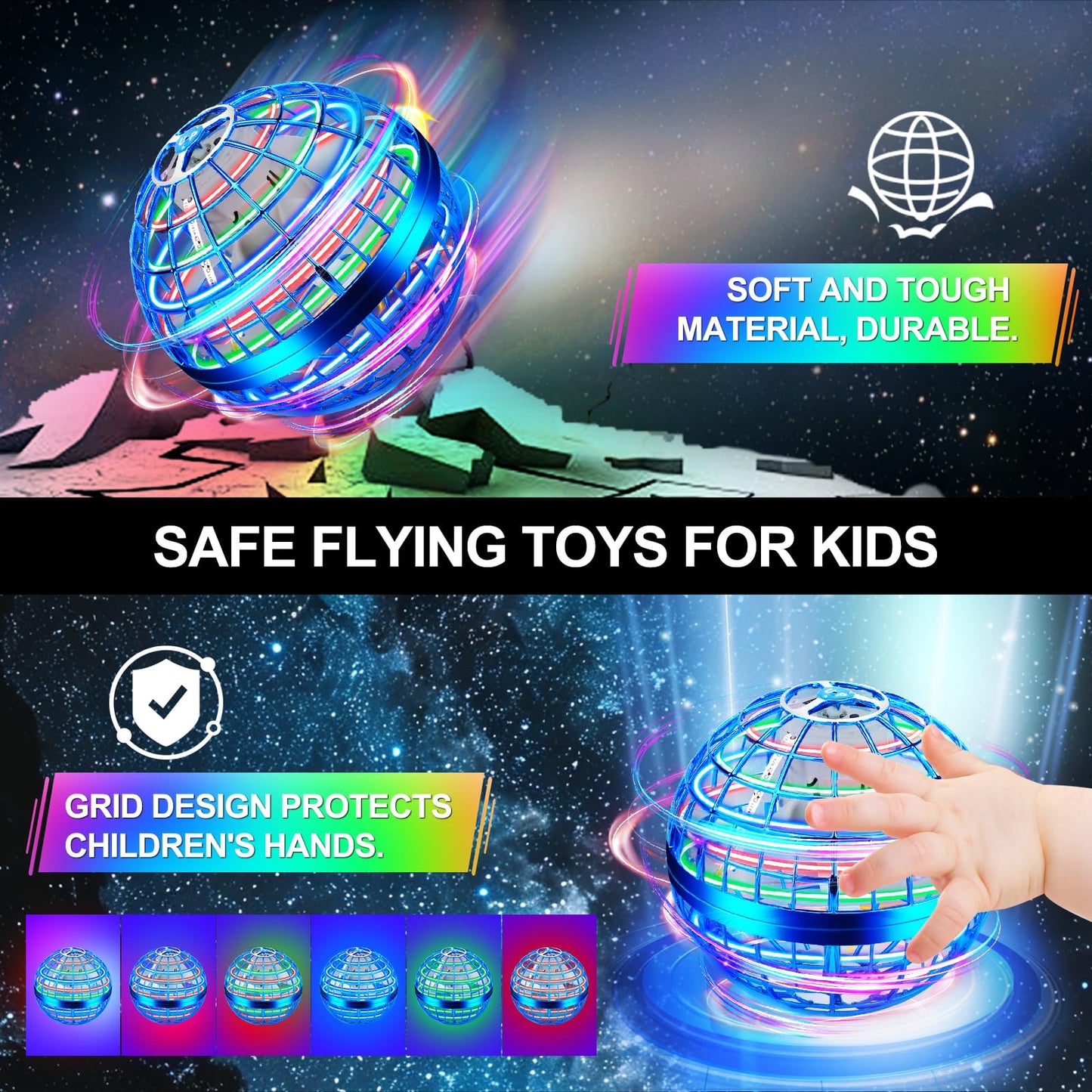 Vantexi Flying Orb Ball Toy,2026 Upgraded Parachute LED,Magic Hand Controlled Mini Gravity Ball,Cosmic Globe Boomerang,Cool Christmas Birthday Gift for 6 7 8 9 10+ Year Old Boys Girls-Bright Blue