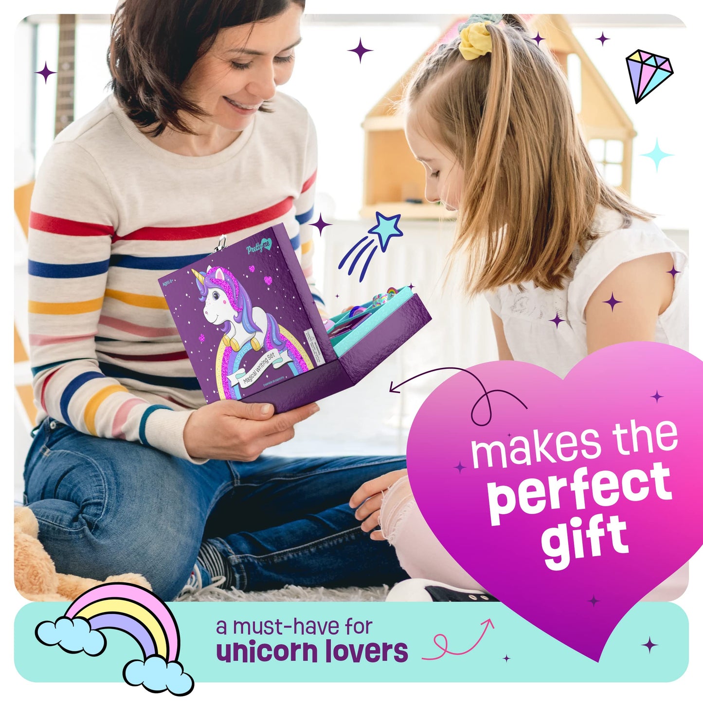 Pretty Me Unicorn Stationery Set for Kids - Birthday Gifts for Girls Ages 6, 7, 8, 9, 10 to 12 Year Old Age - Stationary Letter Writing Art Kit - Best Girl Birthday Gift - Preteen Craft Toys, Presents