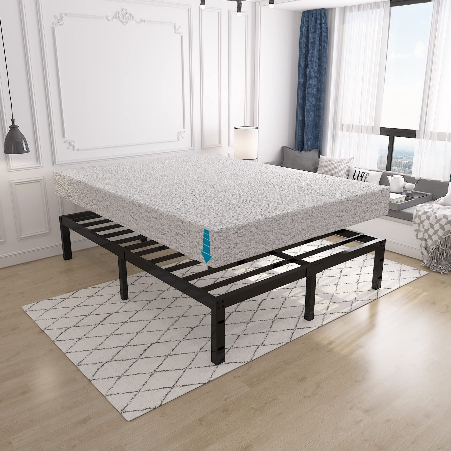 yookare 14 Inch 4000lbs Heavy Duty Support Basic Bed Frame/Mattress Foundation/Box Spring Replacement/Steel Slat Platform/Easy to Assemble/with Storage/Noise Free, Twin