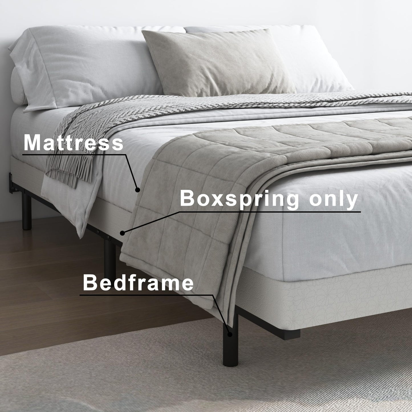 Vehowy 4 Inch Box Spring for Full Bed,Full Size Box Spring Only,Heavy Duty Mattress Foundation,Metal Bed Base,Non-Slip,Easy Assembly