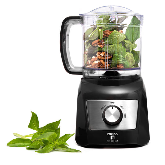 Moss & Stone 3 Cup Mini Food Processor, Strong Vegetable Chopper for Dicing, Chopping, Mincing, & Puree 300 Watts Mini Chopper With 2 Speeds, Perfect Baby Food Processor Black