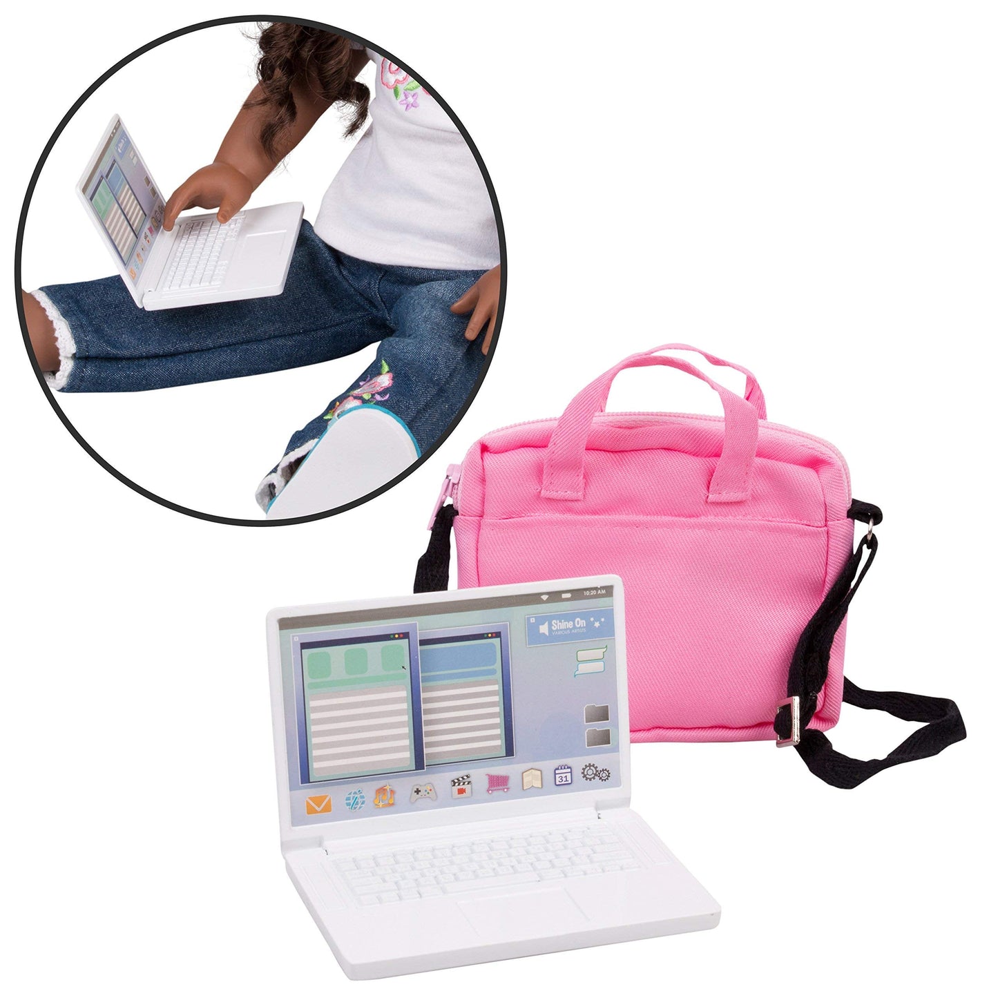 Dress Along Dolly Metal Laptop for 18-Inch Dolls - Premium Heavy-Duty Doll Computer with Pink Carrying Bag - Fits American Girl & Our Generation - Durable Metal School Accessory