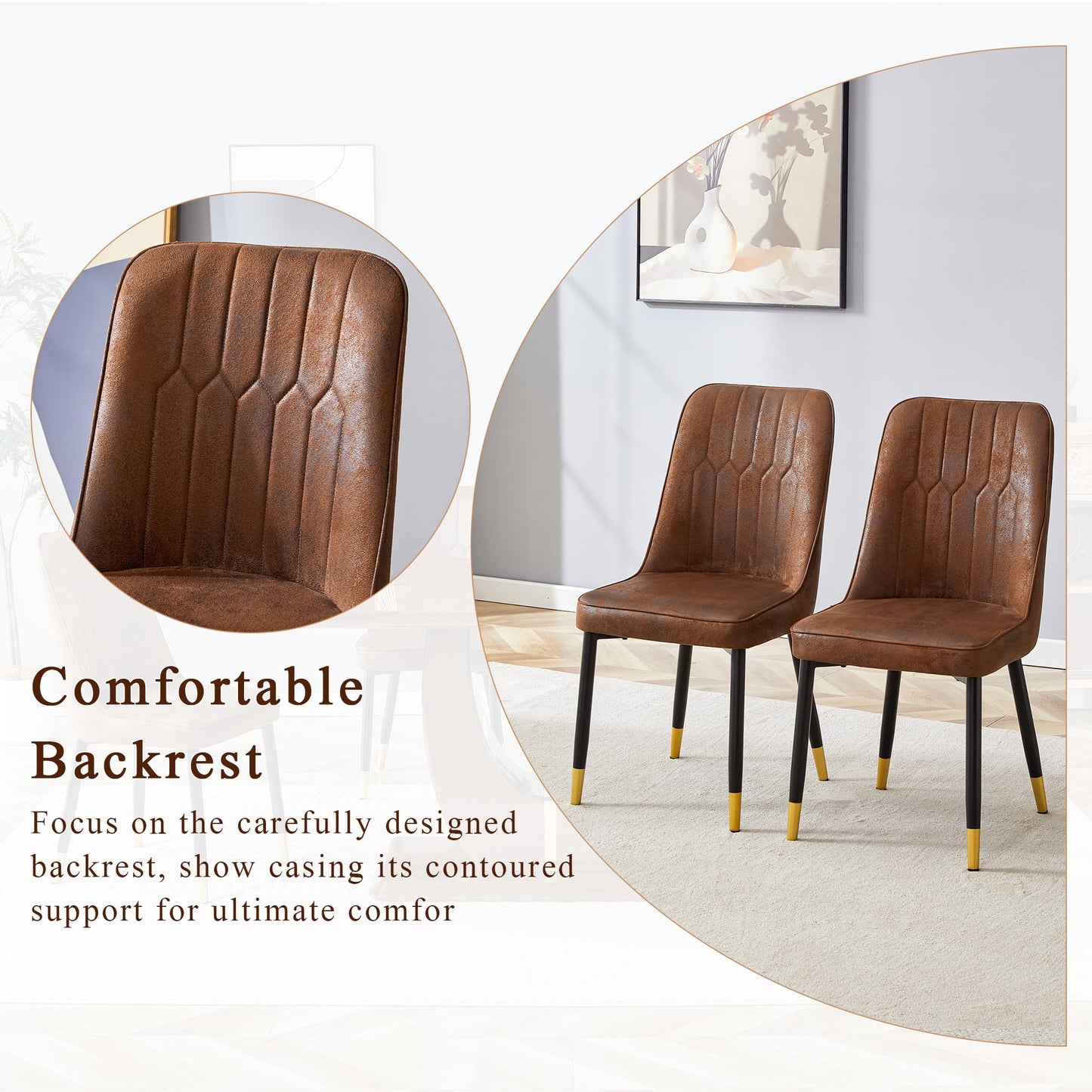 JUFU Modern Dining Table Set for 6, 63'' Kitchen Table Set with Faux Marble Tabletop and 4 PU Leather Upholstered 007 Brown Chairs, Dinner Table Set for 6, Ideal for Dining Room and Kitchen