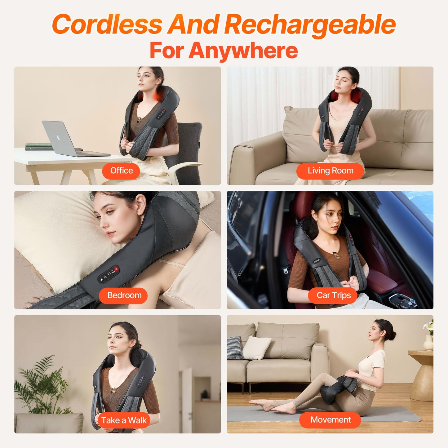 Neck Shoulder Massager with Heat - Rechargeable Back and Neck Massage Pain Relief Deep 5D Tissue Shiatsu Kneading Massager for Shoulder Back Leg Gifts for Mom Dad Men Women Her Him