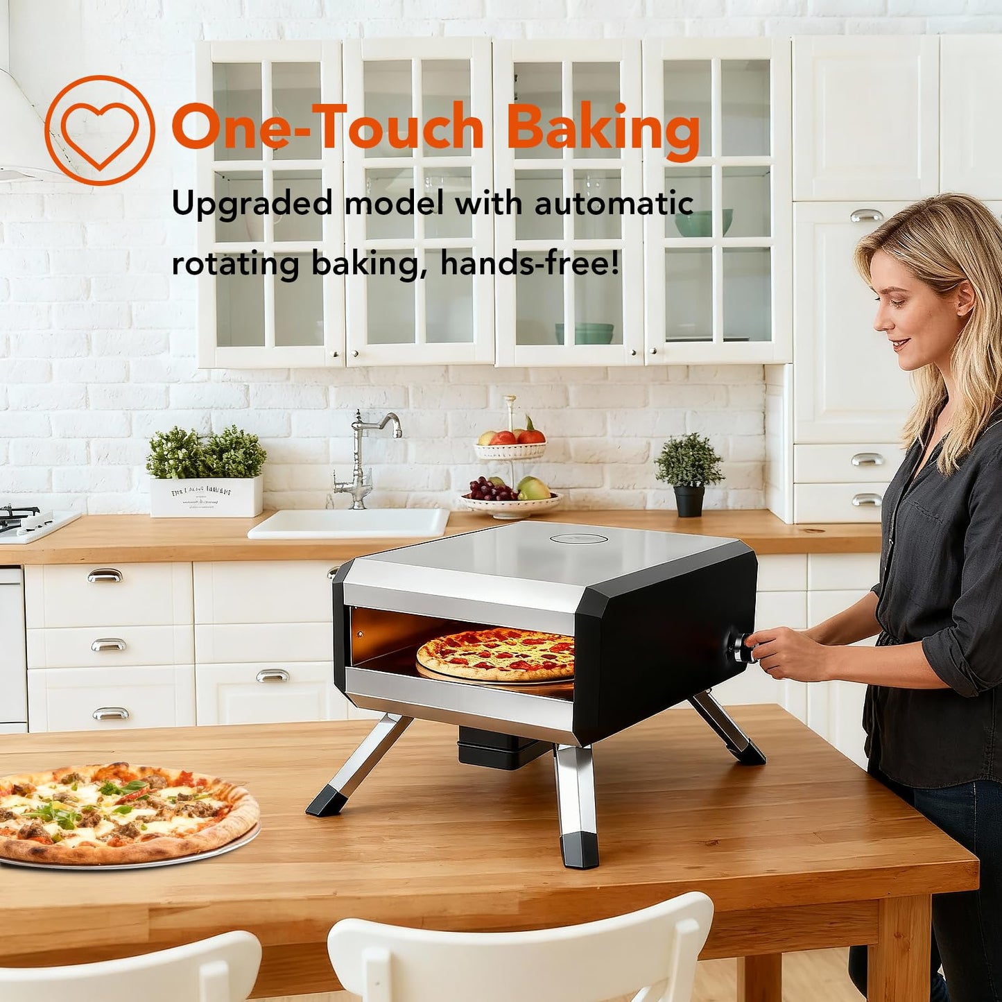 Pizza Oven, with 14" Pizza Stone and Legs,Automatic Rotation Function Outdoor Gas Pizza Ove, Carbon Steel Material,Maximum Temperature of 700°F, for Camping, Parties and Backyard Barbecues,Outdoor