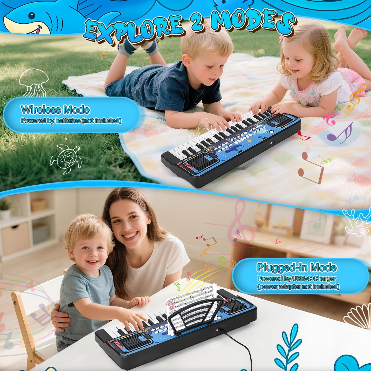 Upgraded 37 Keys Kids Piano Keyboard with Microphone Music Stand – Portable Musical Toys for Toddlers Ages 3 4 5 6 Boys Girls Birthday Gift - Black
