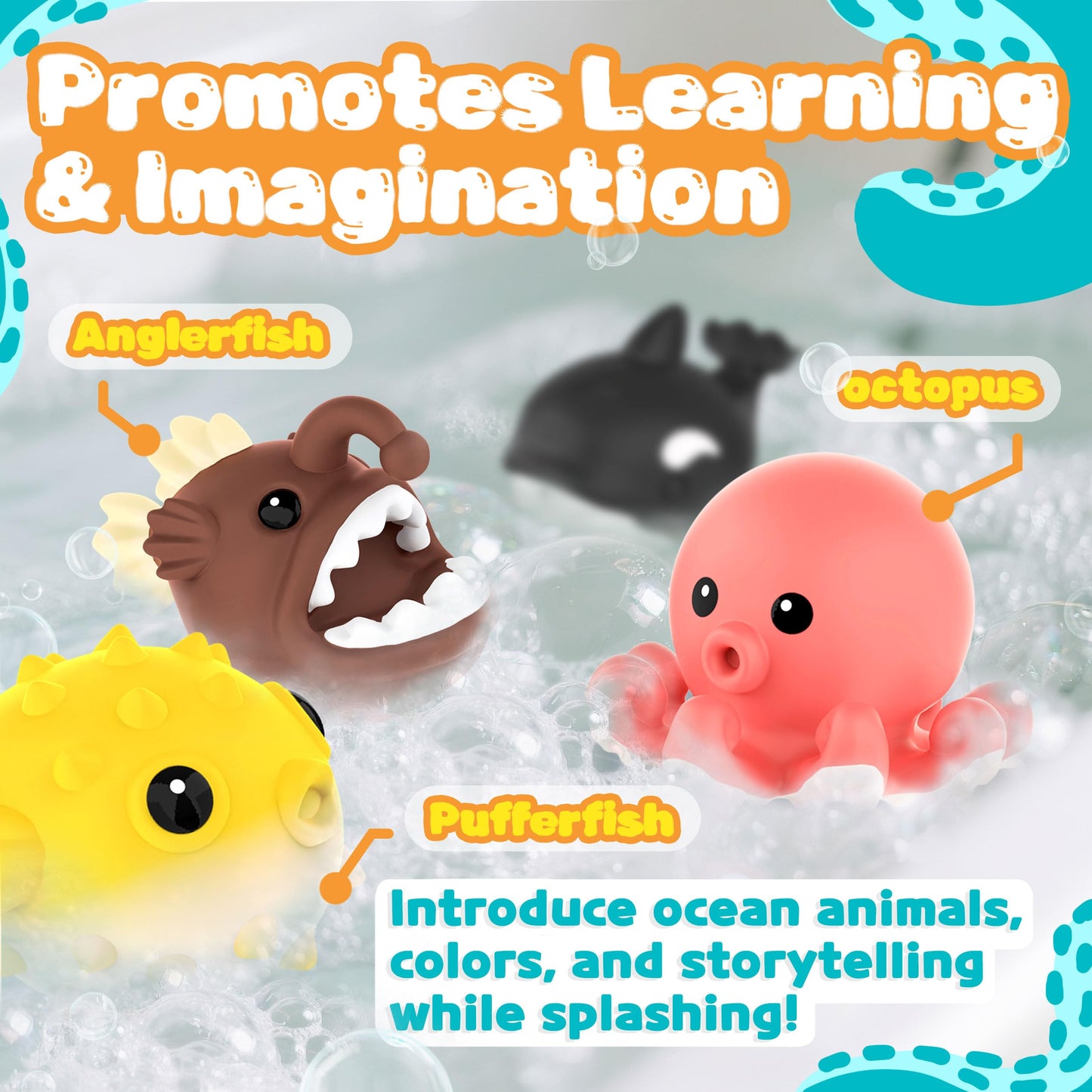 Zippytots 8 PCS Ocean Animal Bath Toys Mold Free Infant Bath Tub Toys for 12 Months - No Hole Bathtub Toys for Toddlers 1-3 Water Pool Toys for Baby Toddler Ages 1+