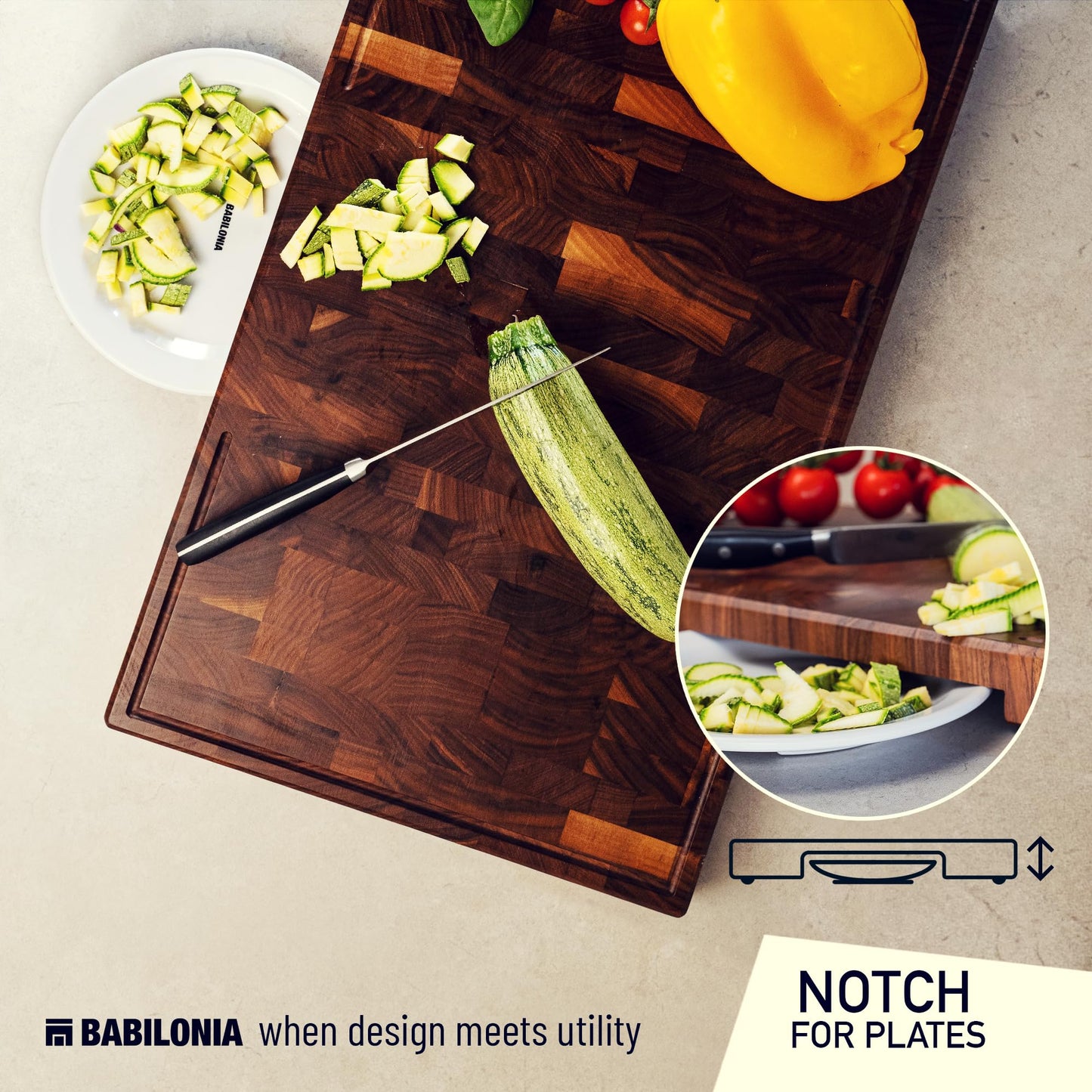 Walnut Cutting Board and Charcuterie Boards with Handles - Babilonia Premium Wood Cutting Boards for Kitchen and Acacia Wooden Charcuterie Board Large