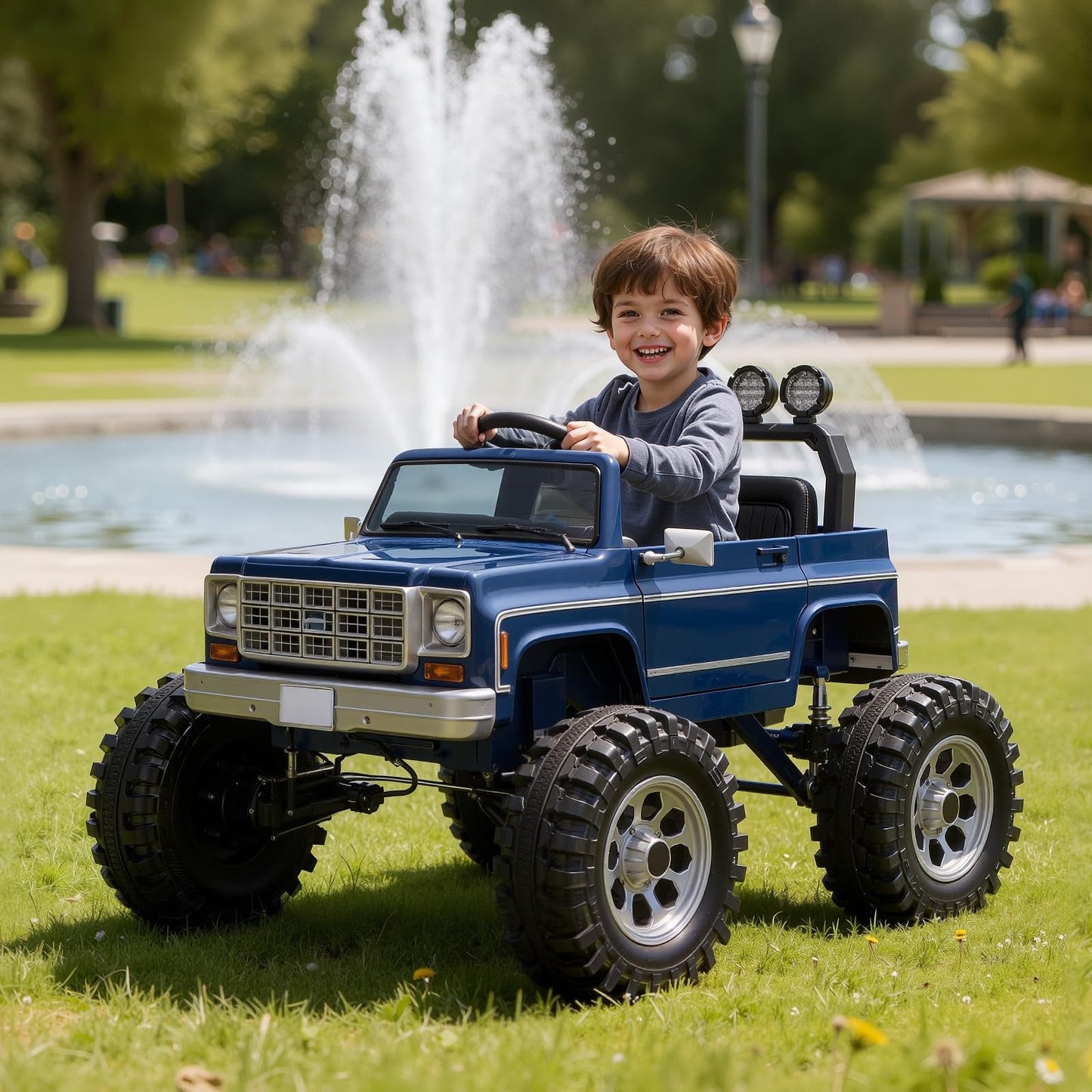 MUKIDY 24V Ride on Car, Licensed Chevrolet Cheyenne Truck w/2X200W Motor, Remote Control, Decoration Streamer, 24 Volt Ride on Toys Power Big Wheels for Big Kids,Blue