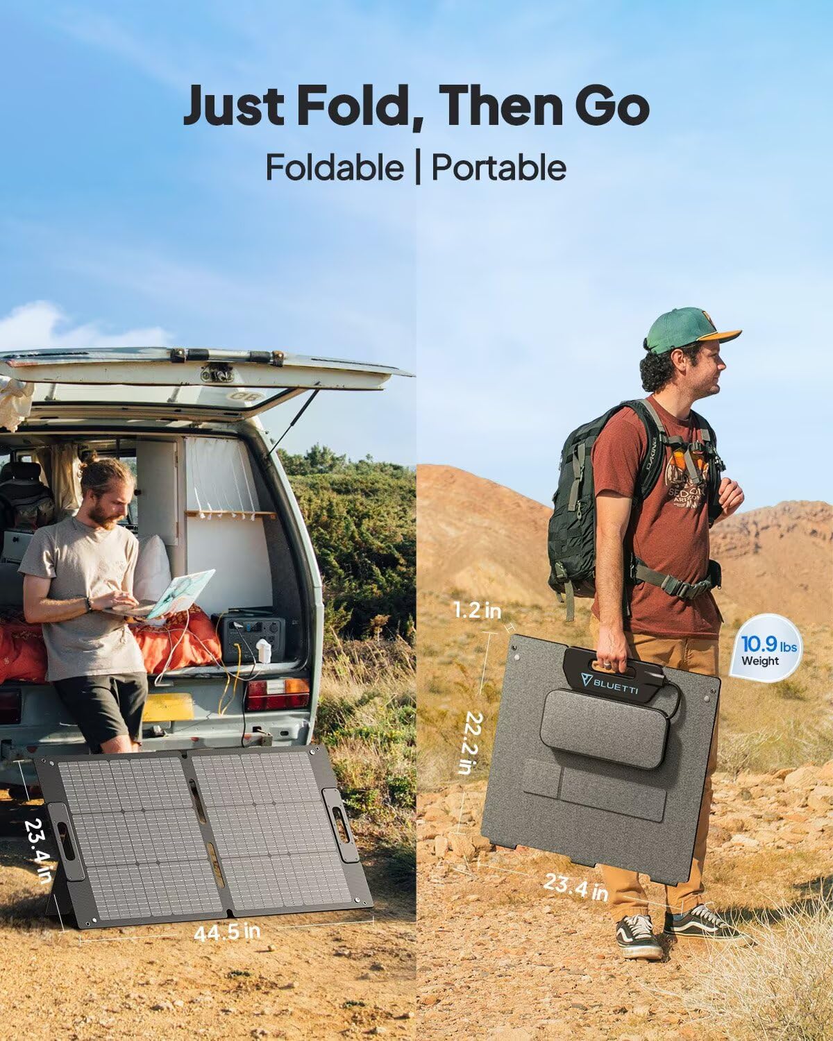 BLUETTI 100W Solar Panel for Solar Generator EB3A AC2A AC50B AC70 AC180 AC200L Elite 200 V2 AC300 B300K Handsfree 1 & 2, Foldable Solar Charger with Adjustable Kickstands for RV, Camping